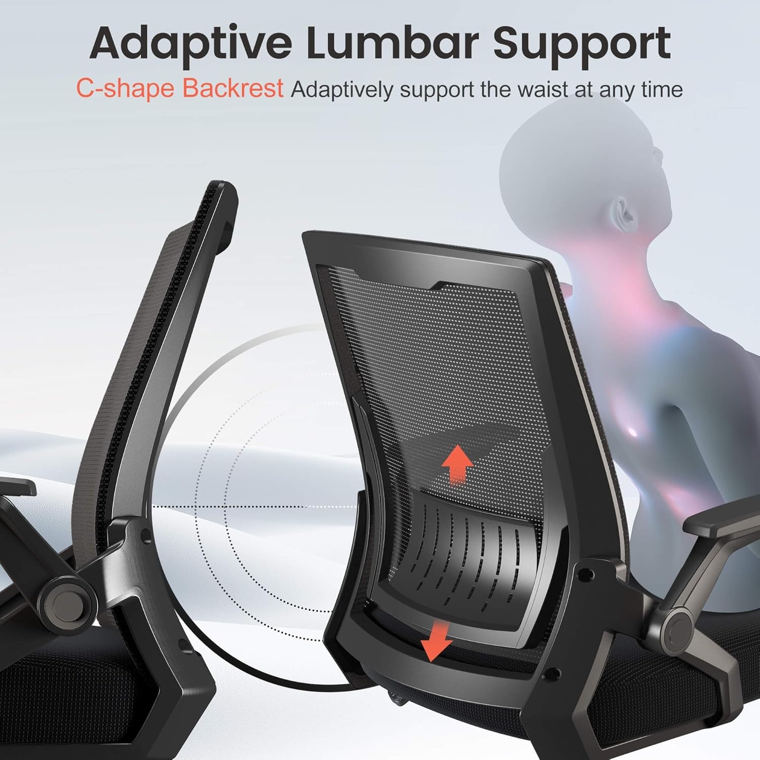 image:imageGTPLAYER Ergonomic Office Chair with Flipup Armrests Executive Computer Chair for Home Office Breathable Mesh amp Comfy Lumbar Support BlackBlack