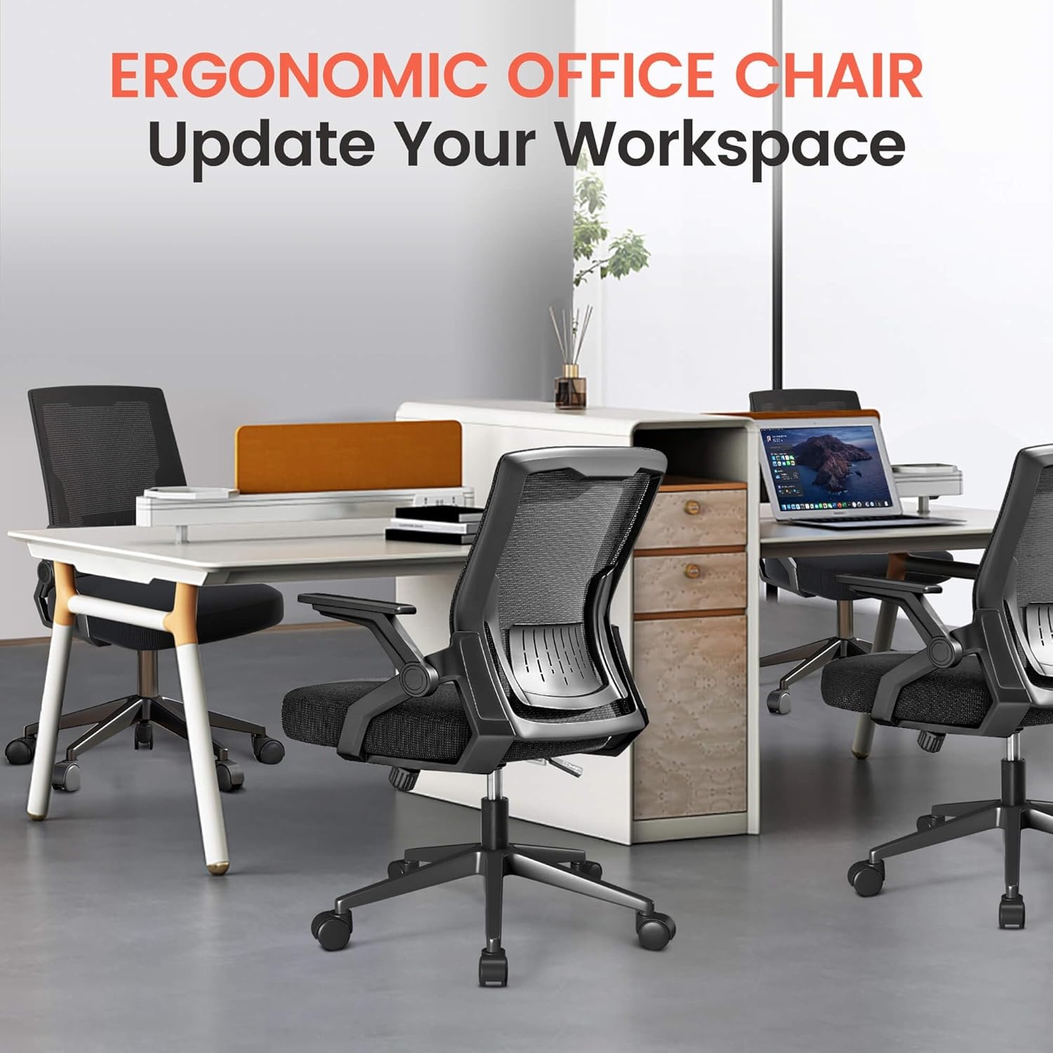image:imageGTPLAYER Ergonomic Office Chair with Flipup Armrests Executive Computer Chair for Home Office Breathable Mesh amp Comfy Lumbar Support BlackBlack
