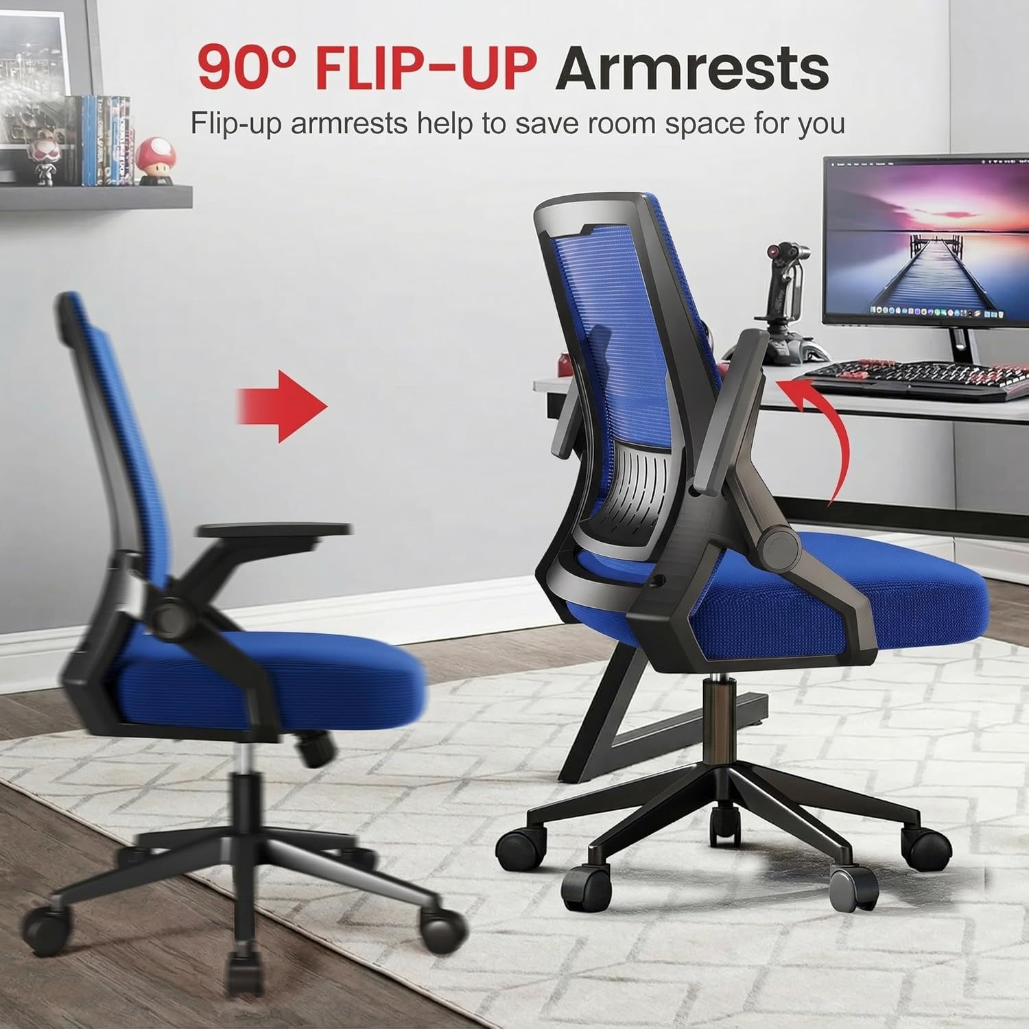 image:imageGTPLAYER Ergonomic Office Chair with Flipup Armrests Executive Computer Chair for Home Office Breathable Mesh amp Comfy Lumbar Support BlackBlue