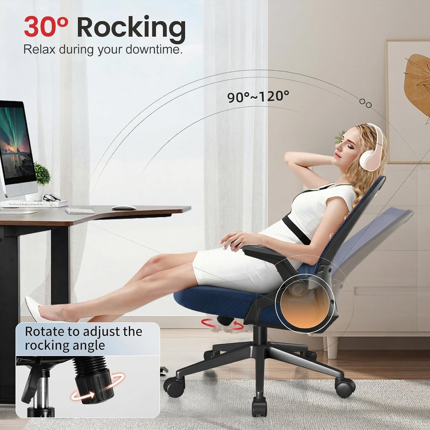 image:imageGTPLAYER Ergonomic Office Chair with Flipup Armrests Executive Computer Chair for Home Office Breathable Mesh amp Comfy Lumbar Support BlackBlue