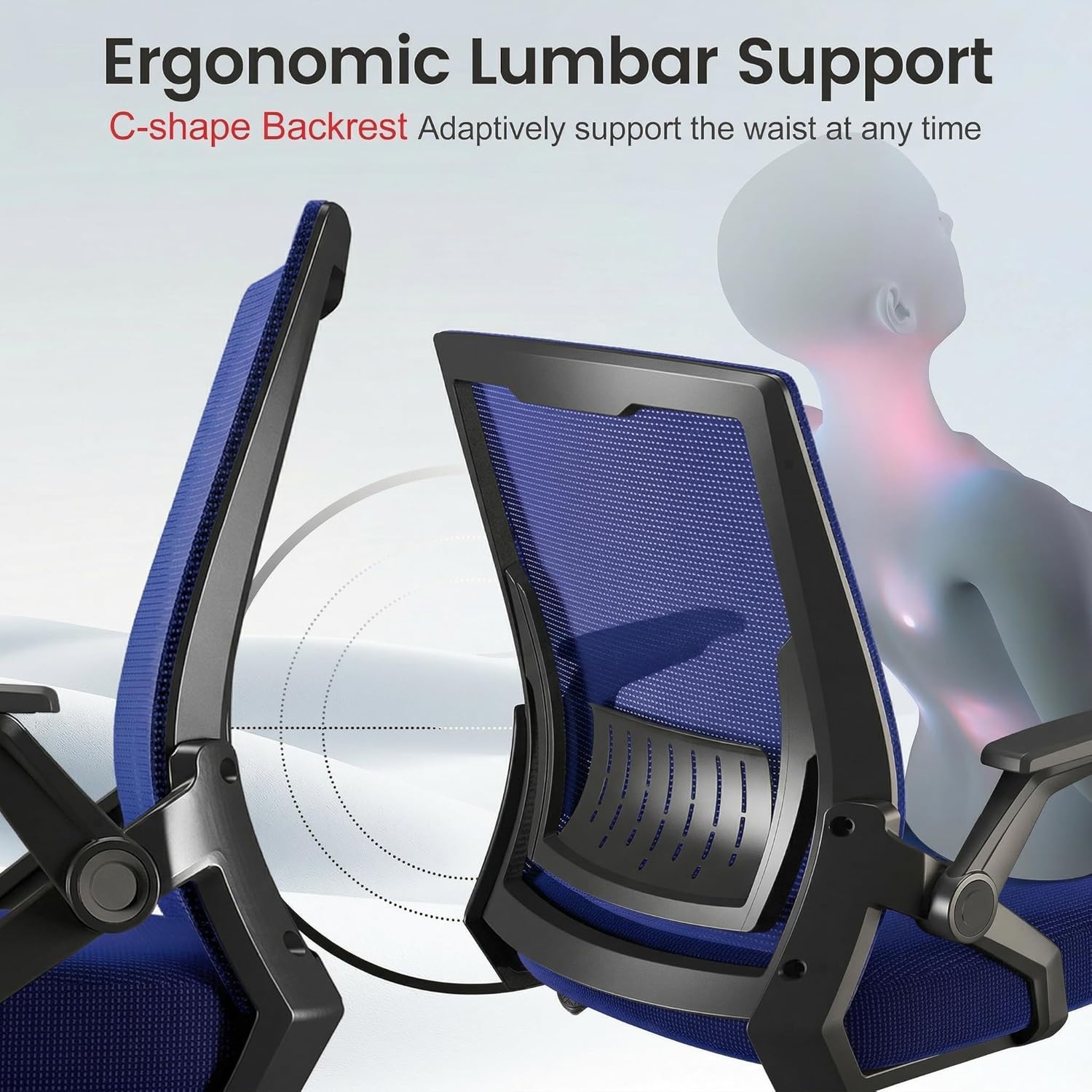 image:imageGTPLAYER Ergonomic Office Chair with Flipup Armrests Executive Computer Chair for Home Office Breathable Mesh amp Comfy Lumbar Support BlackBlue