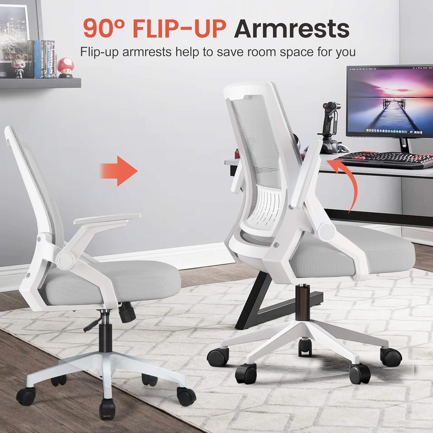 image:imageGTPLAYER Ergonomic Office Chair with Flipup Armrests Executive Computer Chair for Home Office Breathable Mesh amp Comfy Lumbar Support BlackMoongray