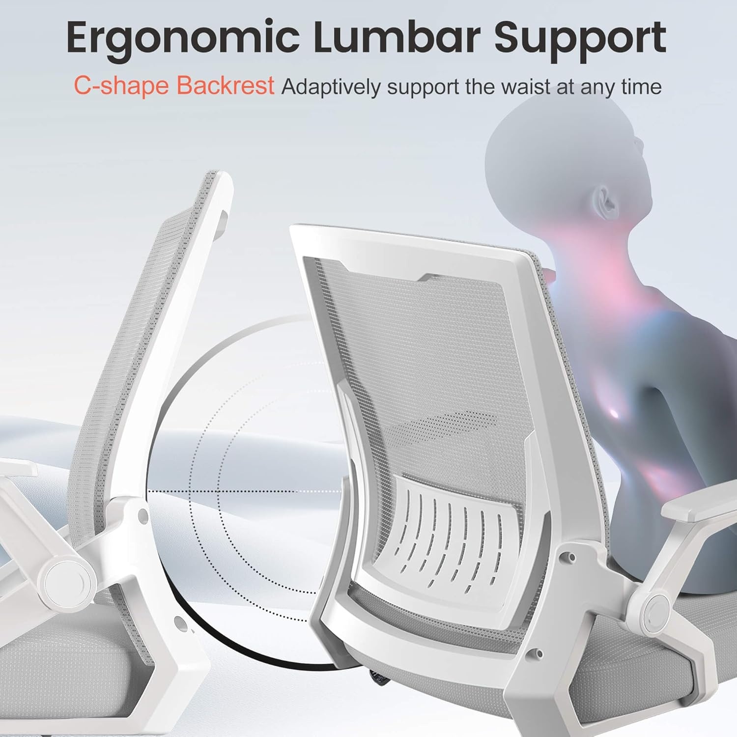 image:imageGTPLAYER Ergonomic Office Chair with Flipup Armrests Executive Computer Chair for Home Office Breathable Mesh amp Comfy Lumbar Support BlackMoongray
