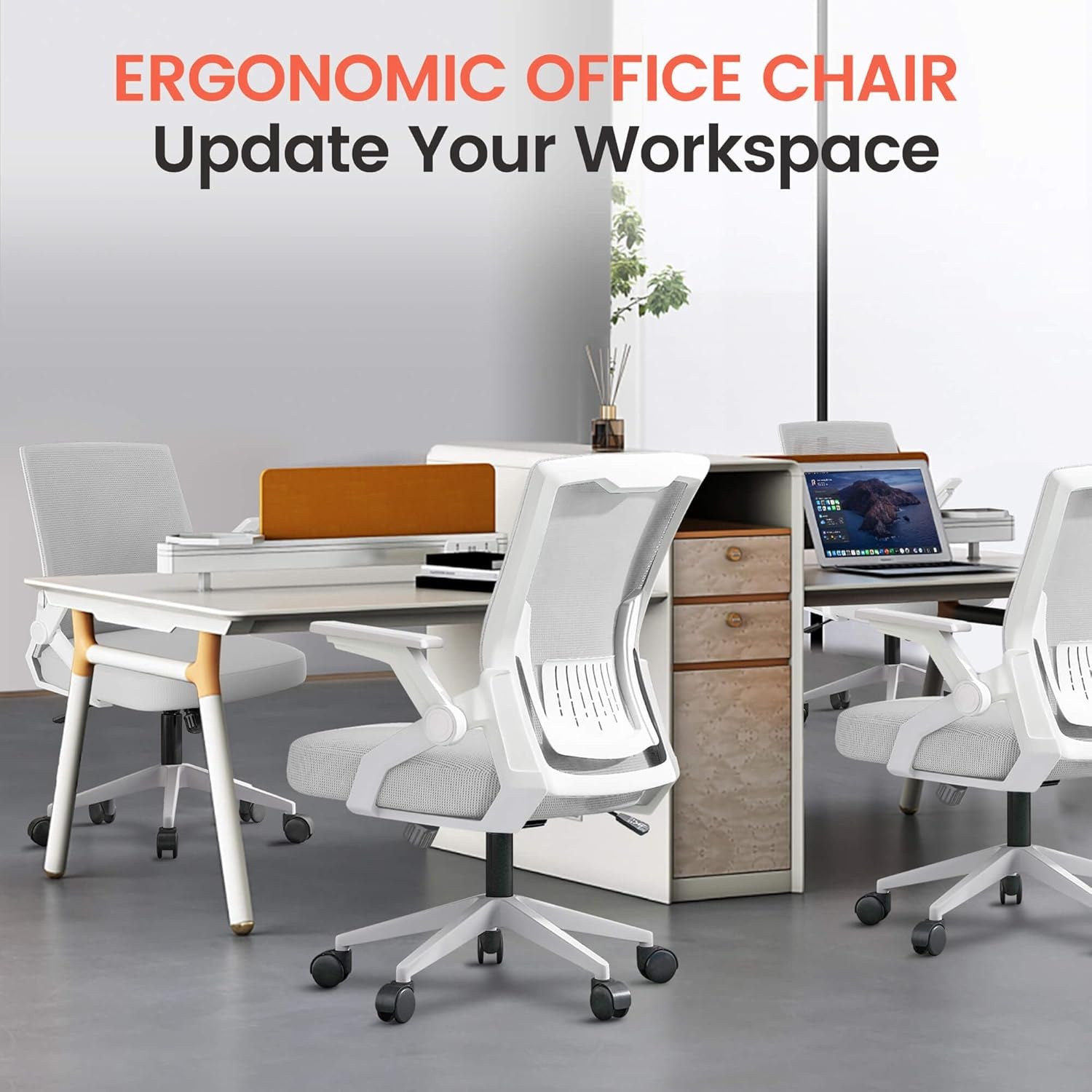 image:imageGTPLAYER Ergonomic Office Chair with Flipup Armrests Executive Computer Chair for Home Office Breathable Mesh amp Comfy Lumbar Support BlackMoongray
