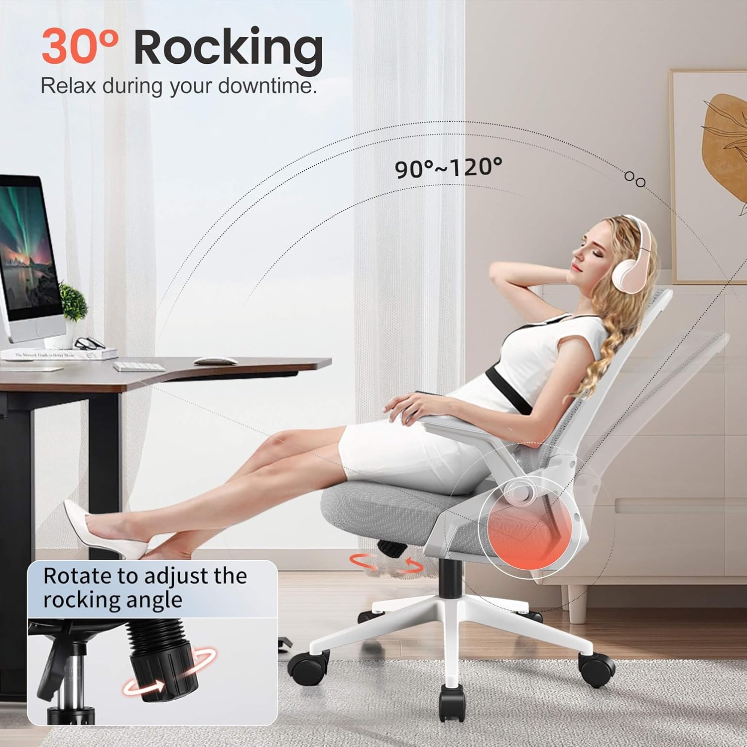 image:imageGTPLAYER Ergonomic Office Chair with Flipup Armrests Executive Computer Chair for Home Office Breathable Mesh amp Comfy Lumbar Support BlackMoongray