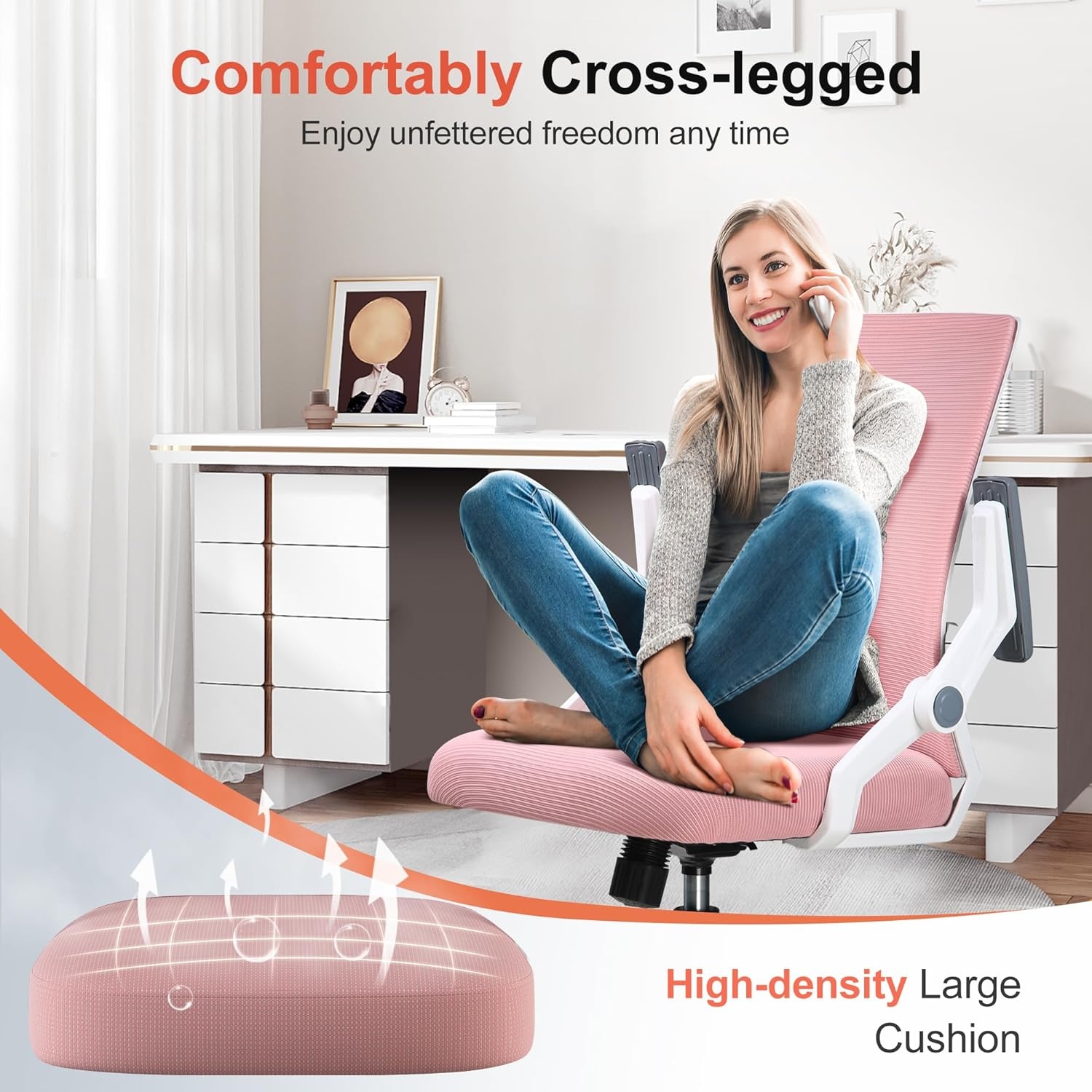 image:imageGTPLAYER Ergonomic Office Chair with Flipup Armrests Executive Computer Chair for Home Office Breathable Mesh amp Comfy Lumbar Support BlackPetalpink