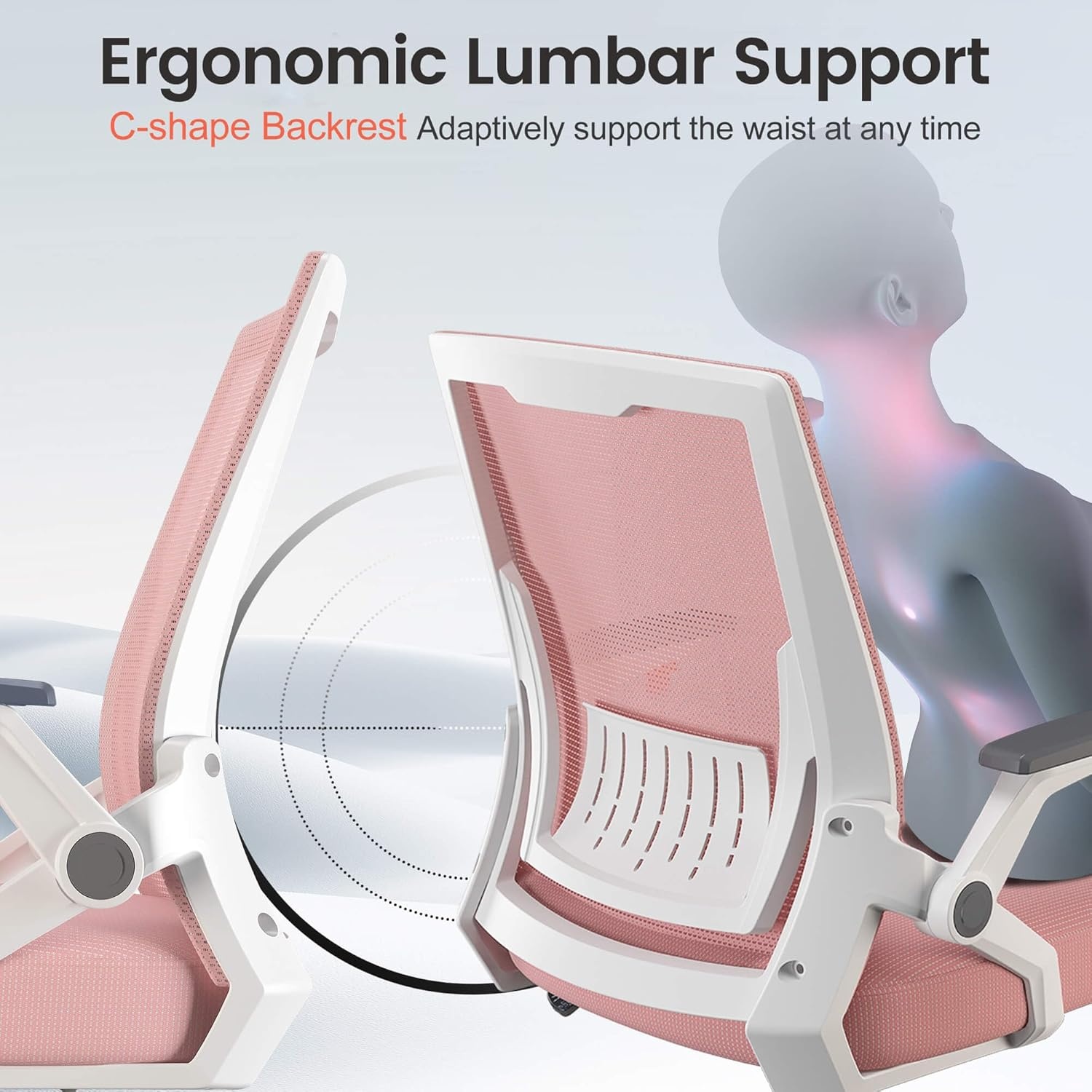 image:imageGTPLAYER Ergonomic Office Chair with Flipup Armrests Executive Computer Chair for Home Office Breathable Mesh amp Comfy Lumbar Support BlackPink