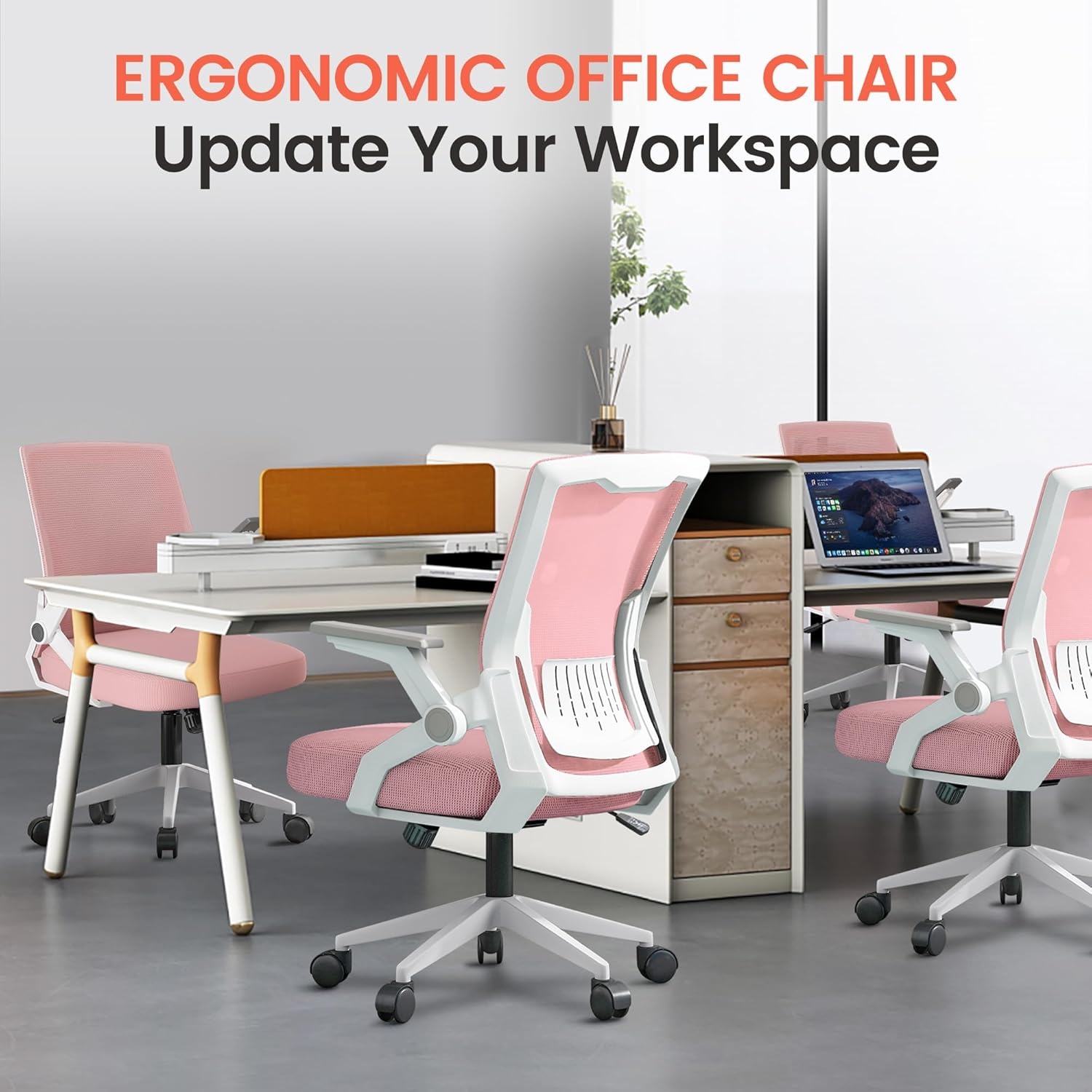 image:imageGTPLAYER Ergonomic Office Chair with Flipup Armrests Executive Computer Chair for Home Office Breathable Mesh amp Comfy Lumbar Support BlackPink