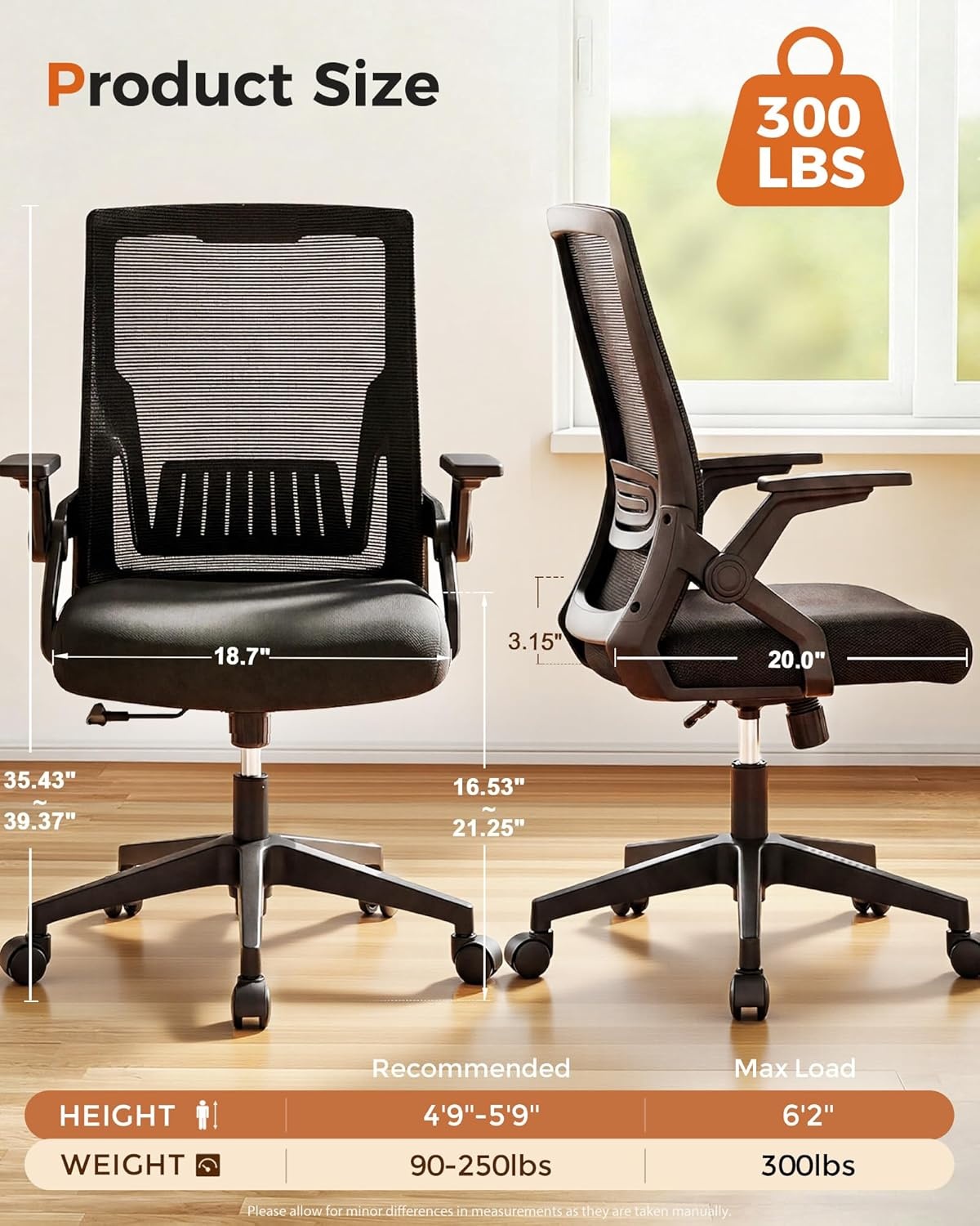 image:imageGTPLAYER Ergonomic Office Chair with Flipup Armrests Executive Computer Chair for Home Office Breathable Mesh amp Comfy Lumbar Support BlackSpaceblack