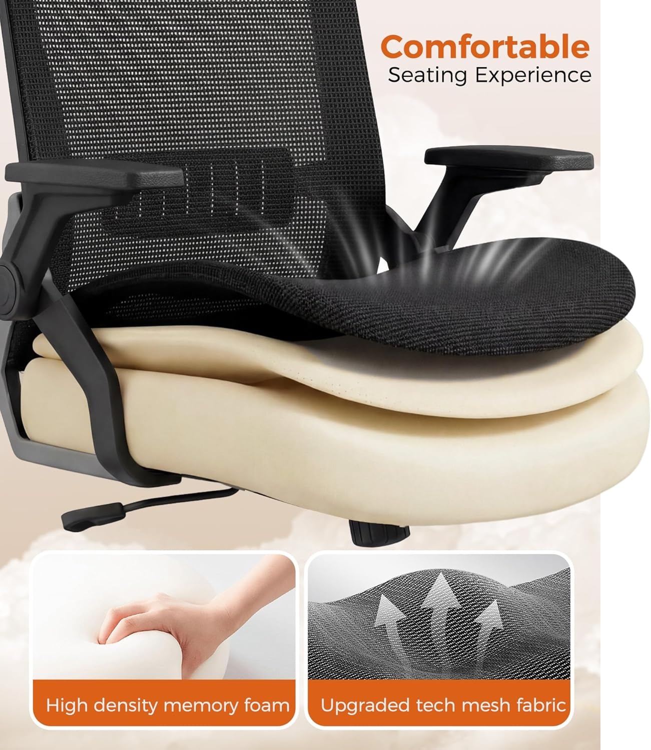 image:imageGTPLAYER Ergonomic Office Chair with Flipup Armrests Executive Computer Chair for Home Office Breathable Mesh amp Comfy Lumbar Support BlackSpaceblack