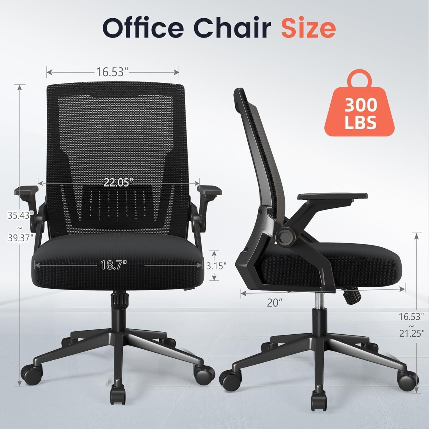 image:imageGTPLAYER Ergonomic Office Chair with Flipup Armrests Executive Computer Chair for Home Office Breathable Mesh amp Comfy Lumbar Support BlackSpaceblack