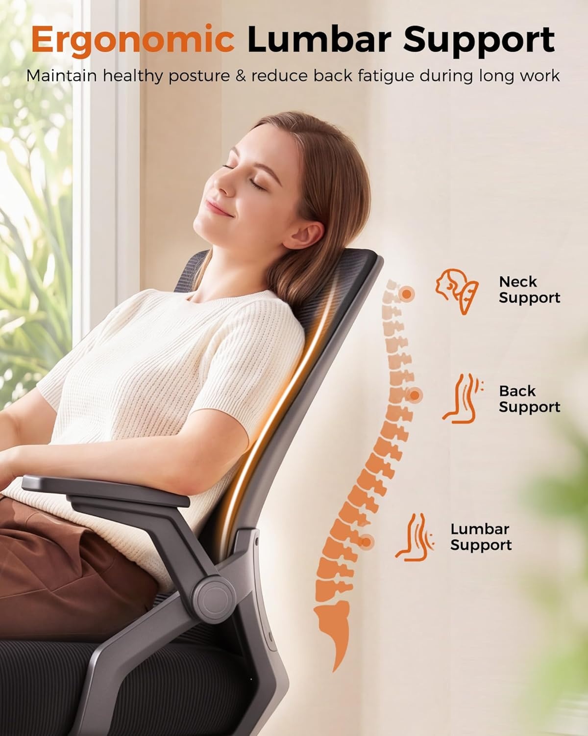 image:imageGTPLAYER Ergonomic Office Chair with Flipup Armrests Executive Computer Chair for Home Office Breathable Mesh amp Comfy Lumbar Support BlackSpaceblack