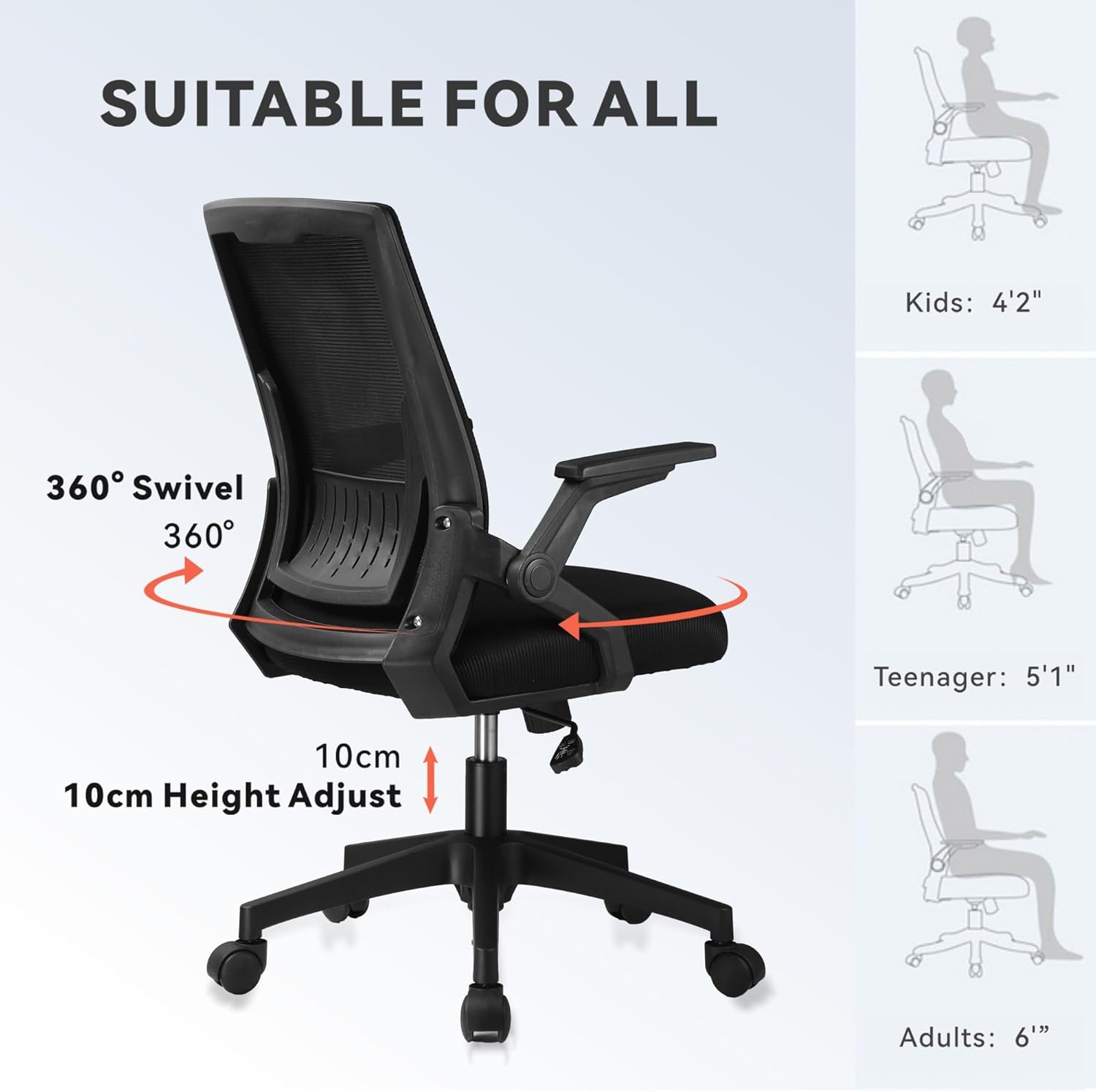 image:imageGTPLAYER Ergonomic Office Chair with Flipup Armrests Executive Computer Chair for Home Office Breathable Mesh amp Comfy Lumbar Support BlackSpaceblack