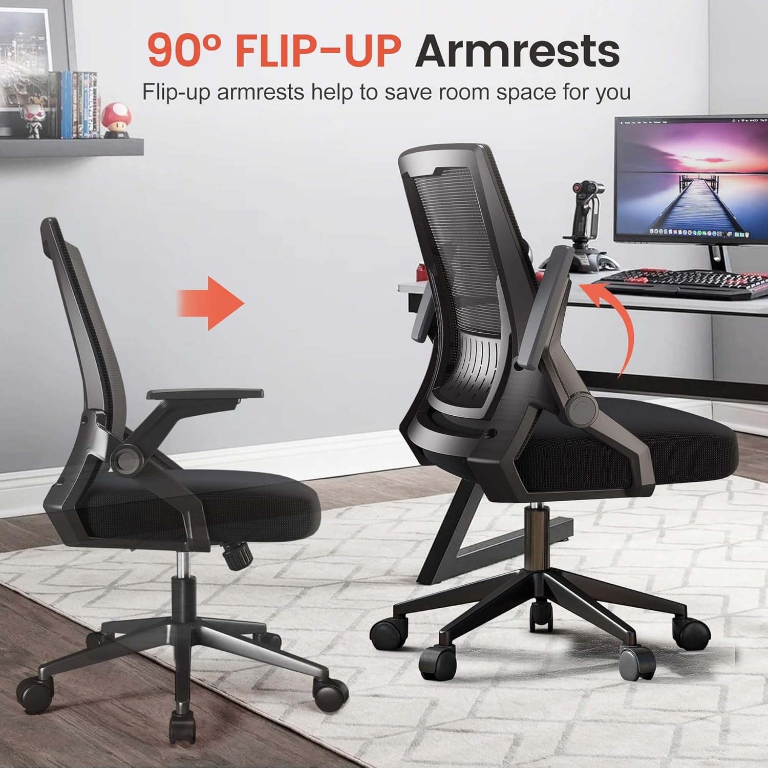 image:imageGTPLAYER Ergonomic Office Chair with Flipup Armrests Executive Computer Chair for Home Office Breathable Mesh amp Comfy Lumbar Support BlackSpaceblack