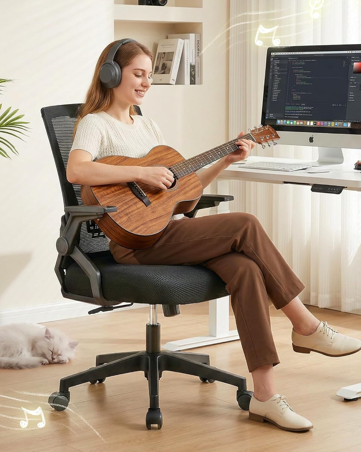 image:imageGTPLAYER Ergonomic Office Chair with Flipup Armrests Executive Computer Chair for Home Office Breathable Mesh amp Comfy Lumbar Support BlackSpaceblack