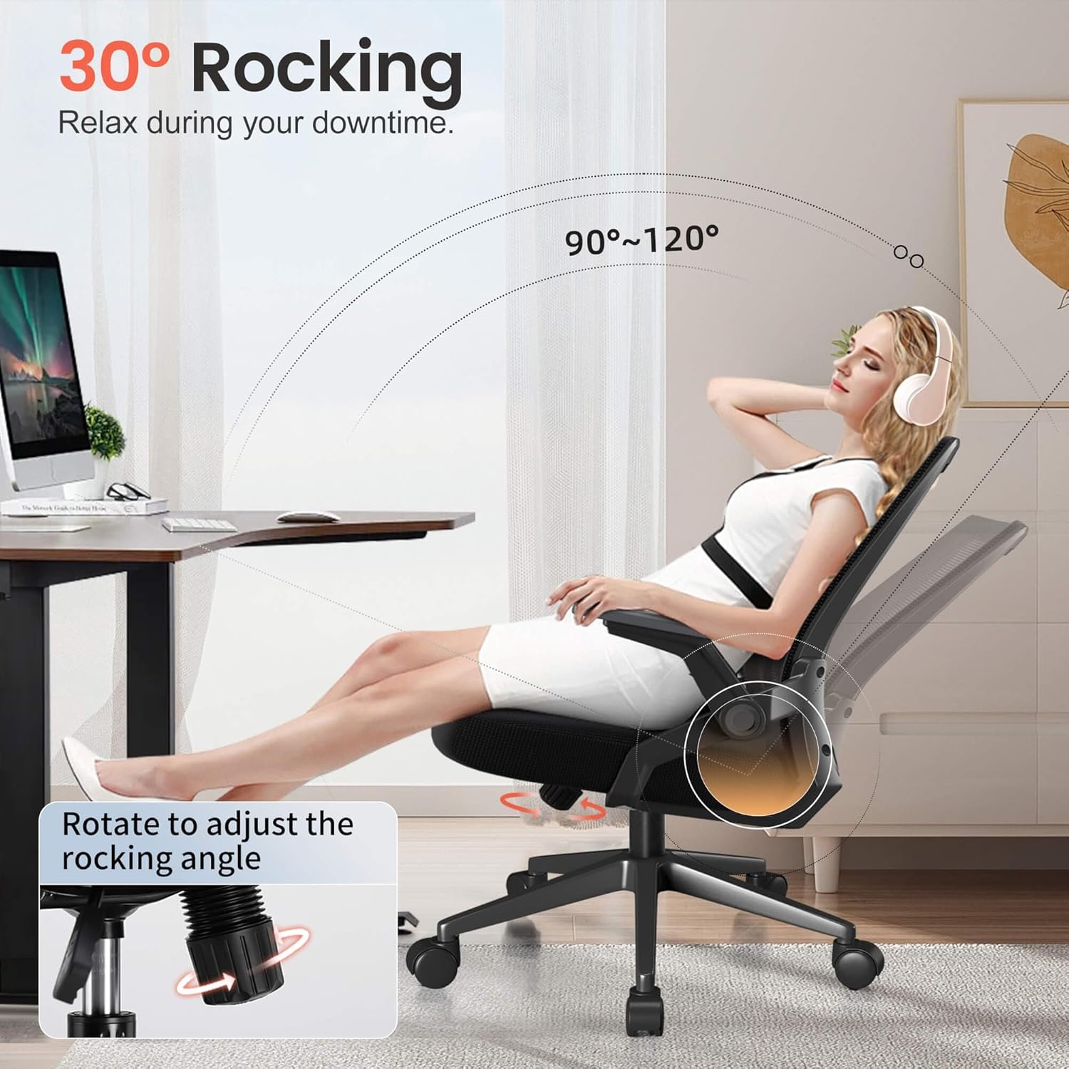 image:imageGTPLAYER Ergonomic Office Chair with Flipup Armrests Executive Computer Chair for Home Office Breathable Mesh amp Comfy Lumbar Support BlackSpaceblack