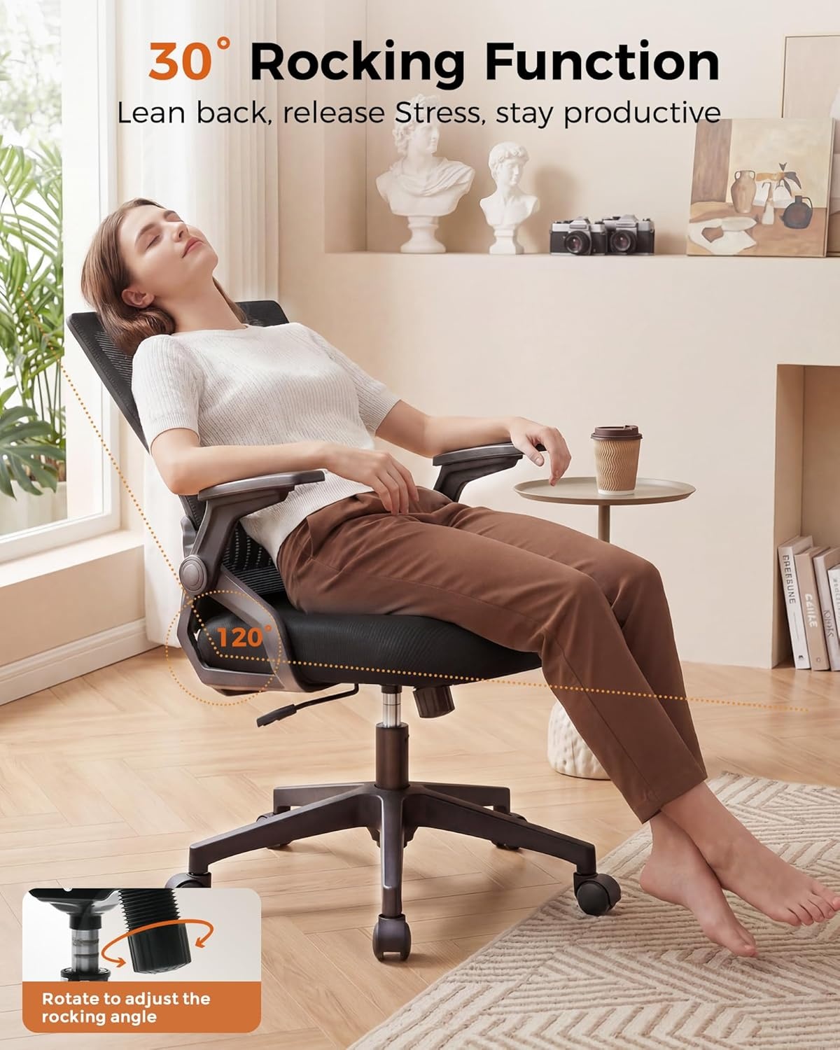 image:imageGTPLAYER Ergonomic Office Chair with Flipup Armrests Executive Computer Chair for Home Office Breathable Mesh amp Comfy Lumbar Support BlackSpaceblack
