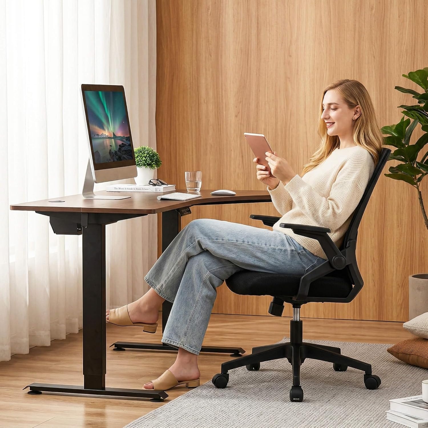 image:imageGTPLAYER Ergonomic Office Chair with Flipup Armrests Executive Computer Chair for Home Office Breathable Mesh amp Comfy Lumbar Support BlackSpaceblack