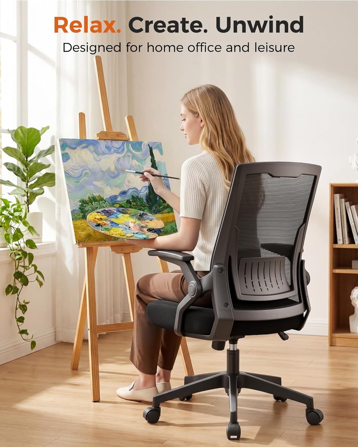 image:imageGTPLAYER Ergonomic Office Chair with Flipup Armrests Executive Computer Chair for Home Office Breathable Mesh amp Comfy Lumbar Support BlackSpaceblack