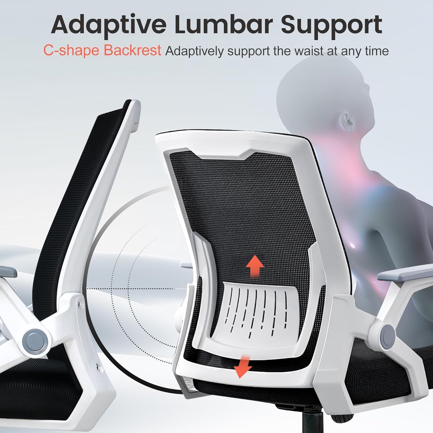 image:imageGTPLAYER Ergonomic Office Chair with Flipup Armrests Executive Computer Chair for Home Office Breathable Mesh amp Comfy Lumbar Support BlackWhite