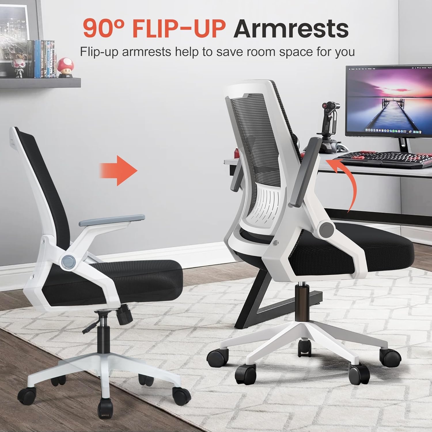 image:imageGTPLAYER Ergonomic Office Chair with Flipup Armrests Executive Computer Chair for Home Office Breathable Mesh amp Comfy Lumbar Support BlackWhite