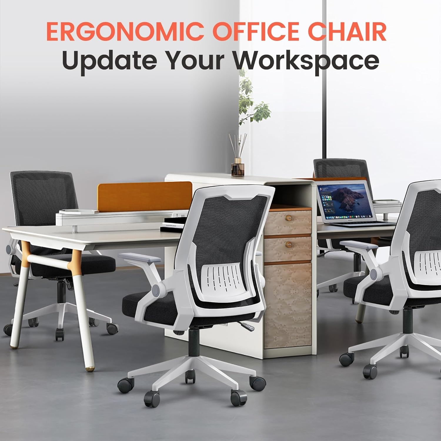 image:imageGTPLAYER Ergonomic Office Chair with Flipup Armrests Executive Computer Chair for Home Office Breathable Mesh amp Comfy Lumbar Support BlackWhite