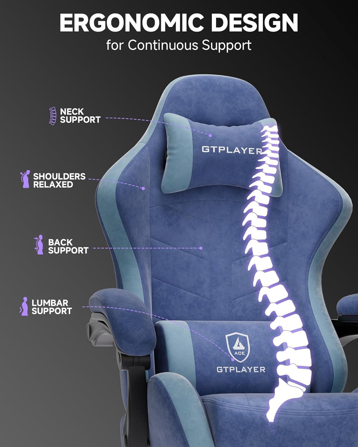 image:imageGTPLAYER Gaming Chair Computer Gaming Chairs for Adults with Footrest Height Adjustable PC Game Chair with 90155 Recline amp Removable Headrest Lumbar Support BlackWhiteBlue