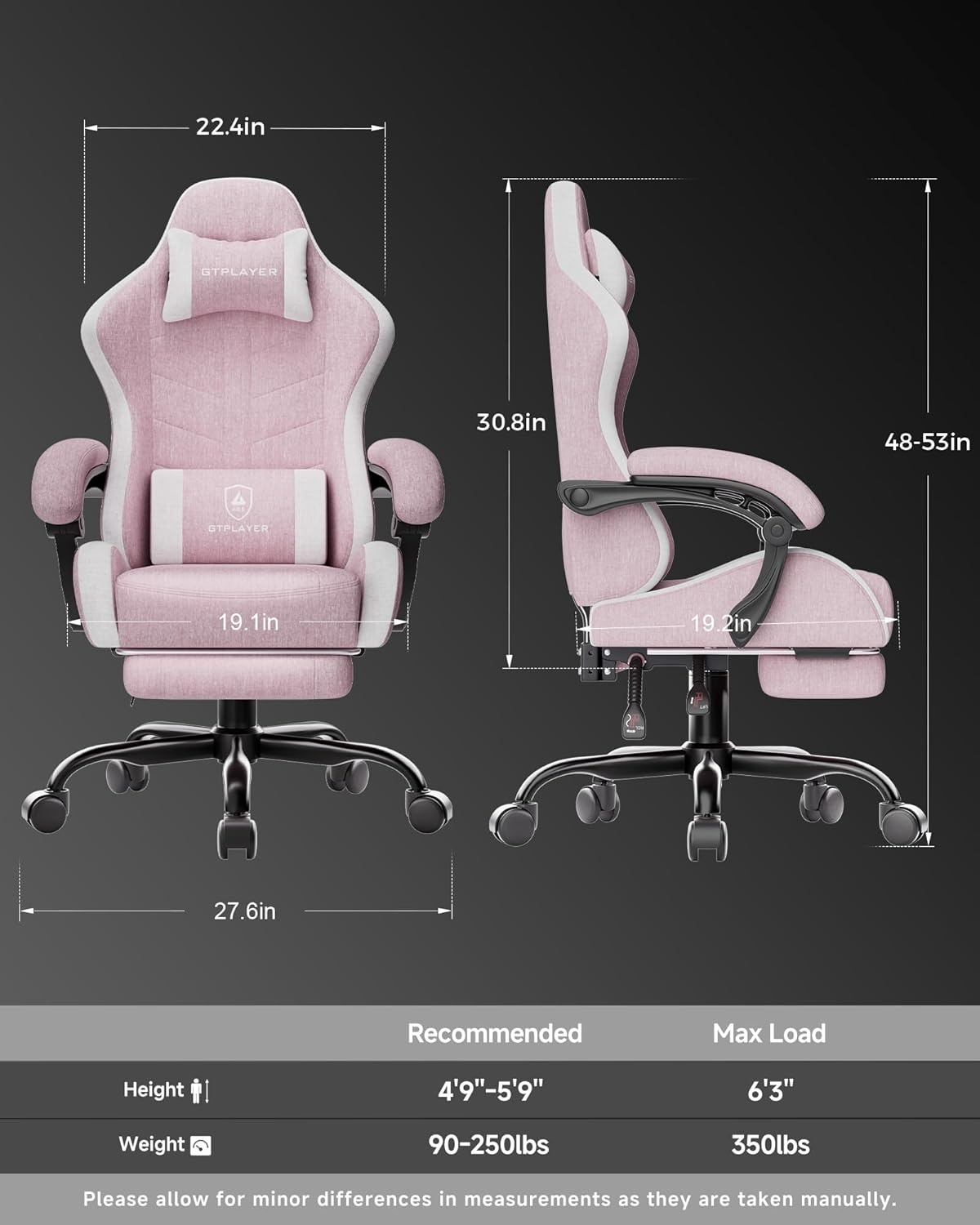 image:imageGTPLAYER Gaming Chair Computer Gaming Chairs for Adults with Footrest Height Adjustable PC Game Chair with 90155 Recline amp Removable Headrest Lumbar Support BlackWhitePink