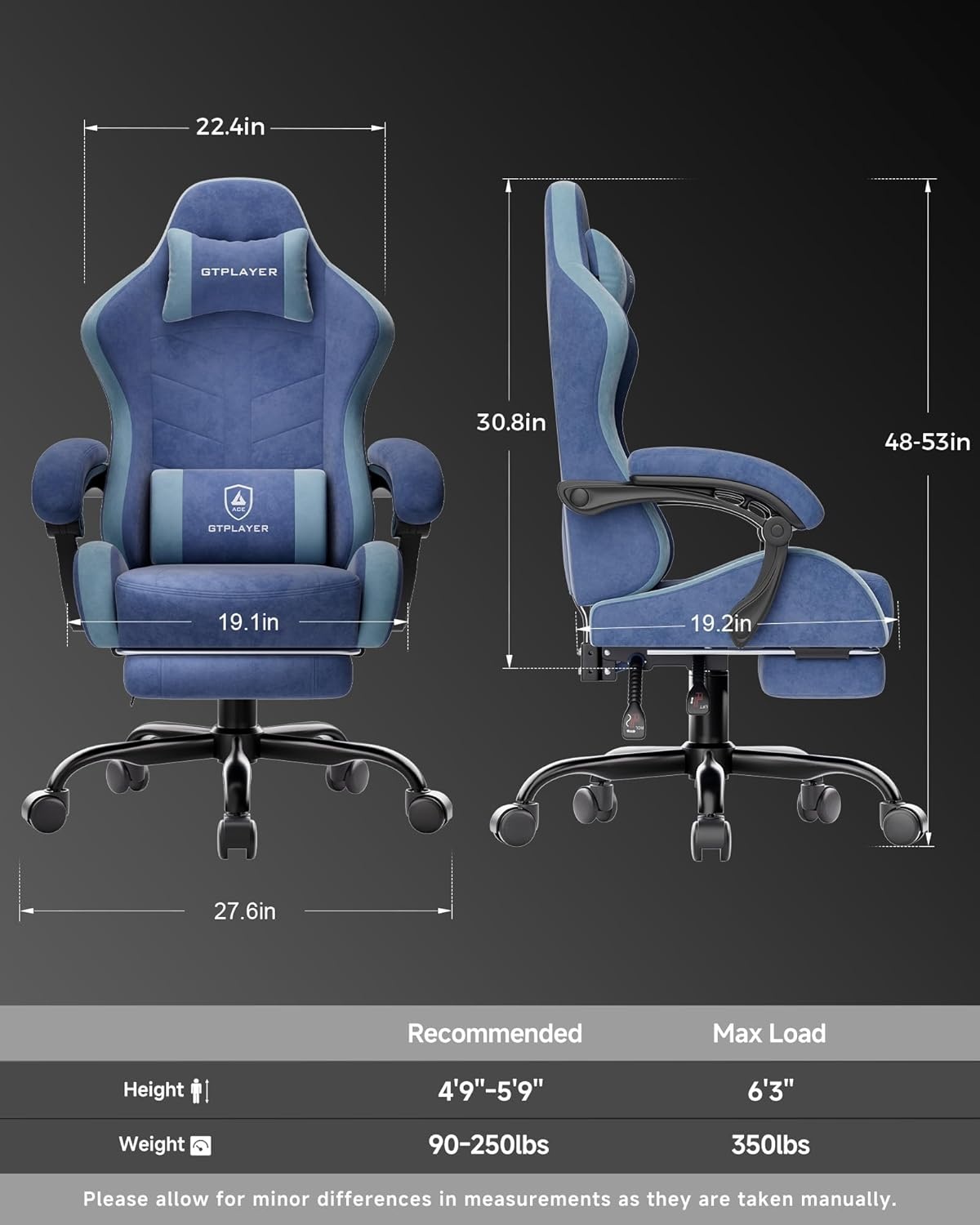 image:imageGTPLAYER Gaming Chair Computer Gaming Chairs for Adults with Footrest Height Adjustable PC Game Chair with 90155 Recline amp Removable Headrest Lumbar Support BlackWhiteBlue