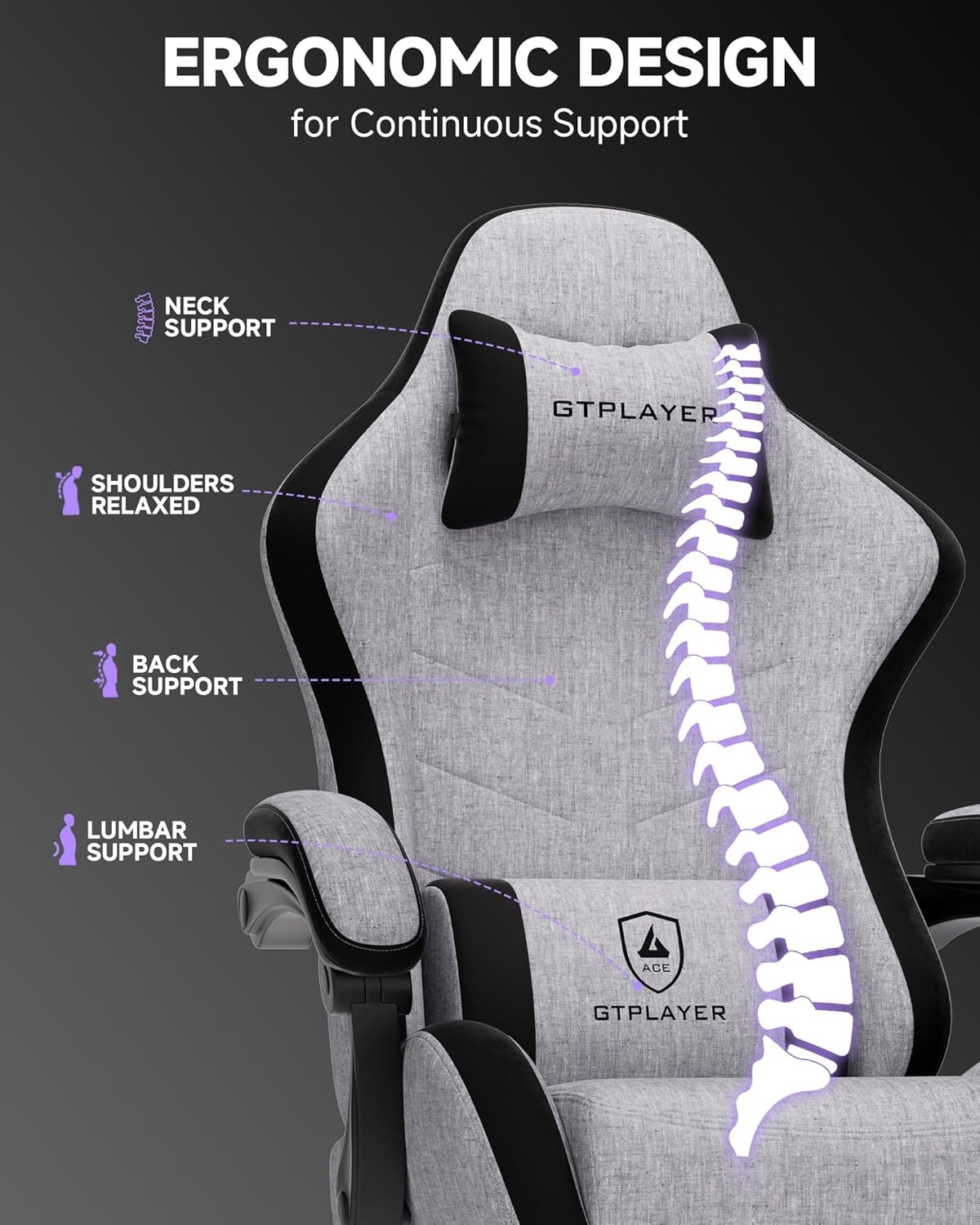 image:imageGTPLAYER Gaming Chair Computer Gaming Chairs for Adults with Footrest Height Adjustable PC Game Chair with 90155 Recline amp Removable Headrest Lumbar Support BlackWhiteGrey