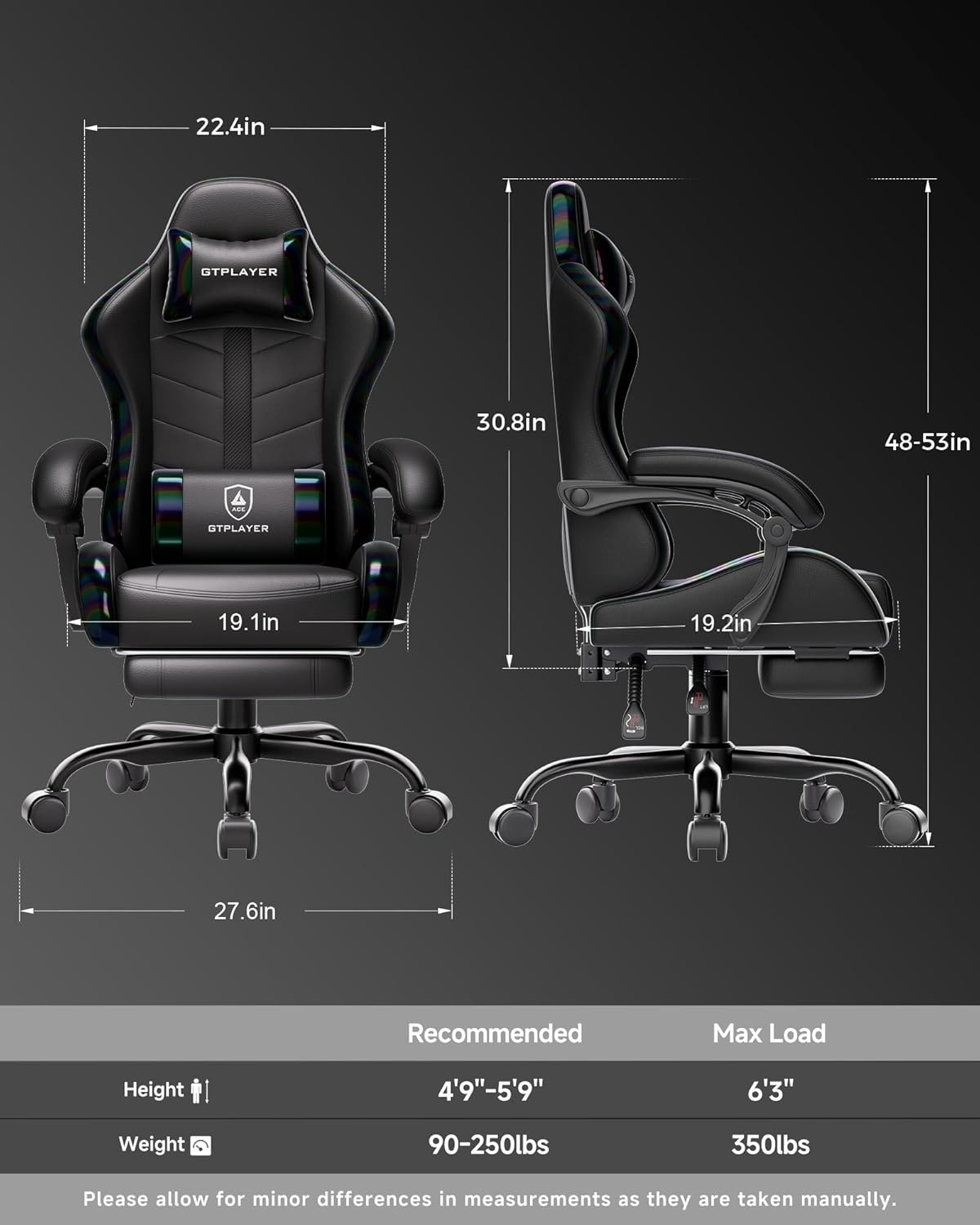 image:imageGTPLAYER Gaming Chair Computer Gaming Chairs for Adults with Footrest Height Adjustable PC Game Chair with 90155 Recline amp Removable Headrest Lumbar Support BlackWhiteColorful Black