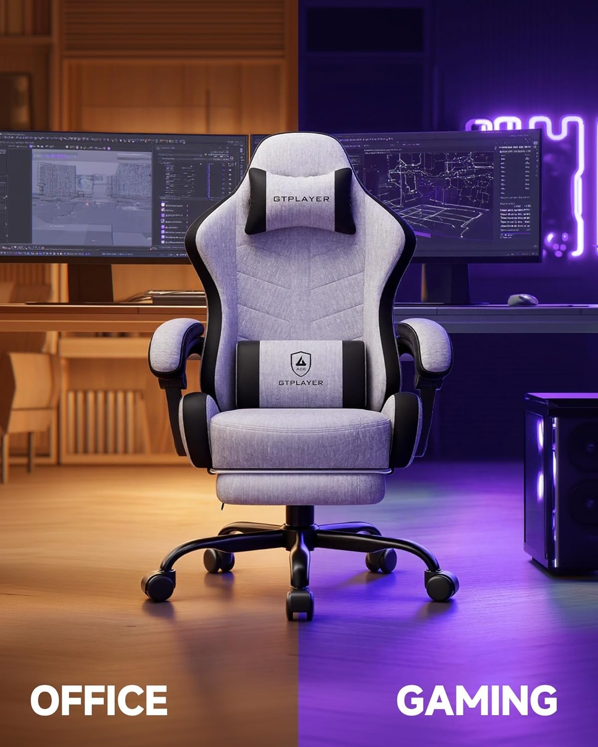 image:imageGTPLAYER Gaming Chair Computer Gaming Chairs for Adults with Footrest Height Adjustable PC Game Chair with 90155 Recline amp Removable Headrest Lumbar Support BlackWhiteGrey