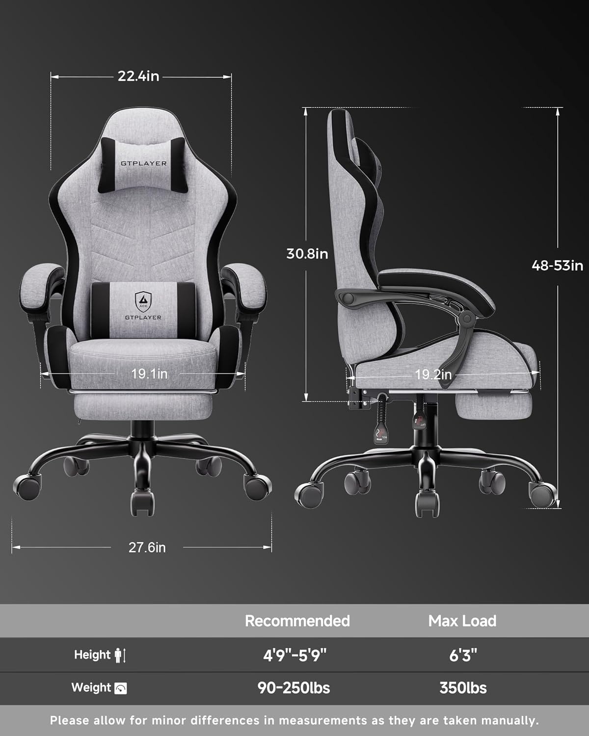 image:imageGTPLAYER Gaming Chair Computer Gaming Chairs for Adults with Footrest Height Adjustable PC Game Chair with 90155 Recline amp Removable Headrest Lumbar Support BlackWhiteGrey