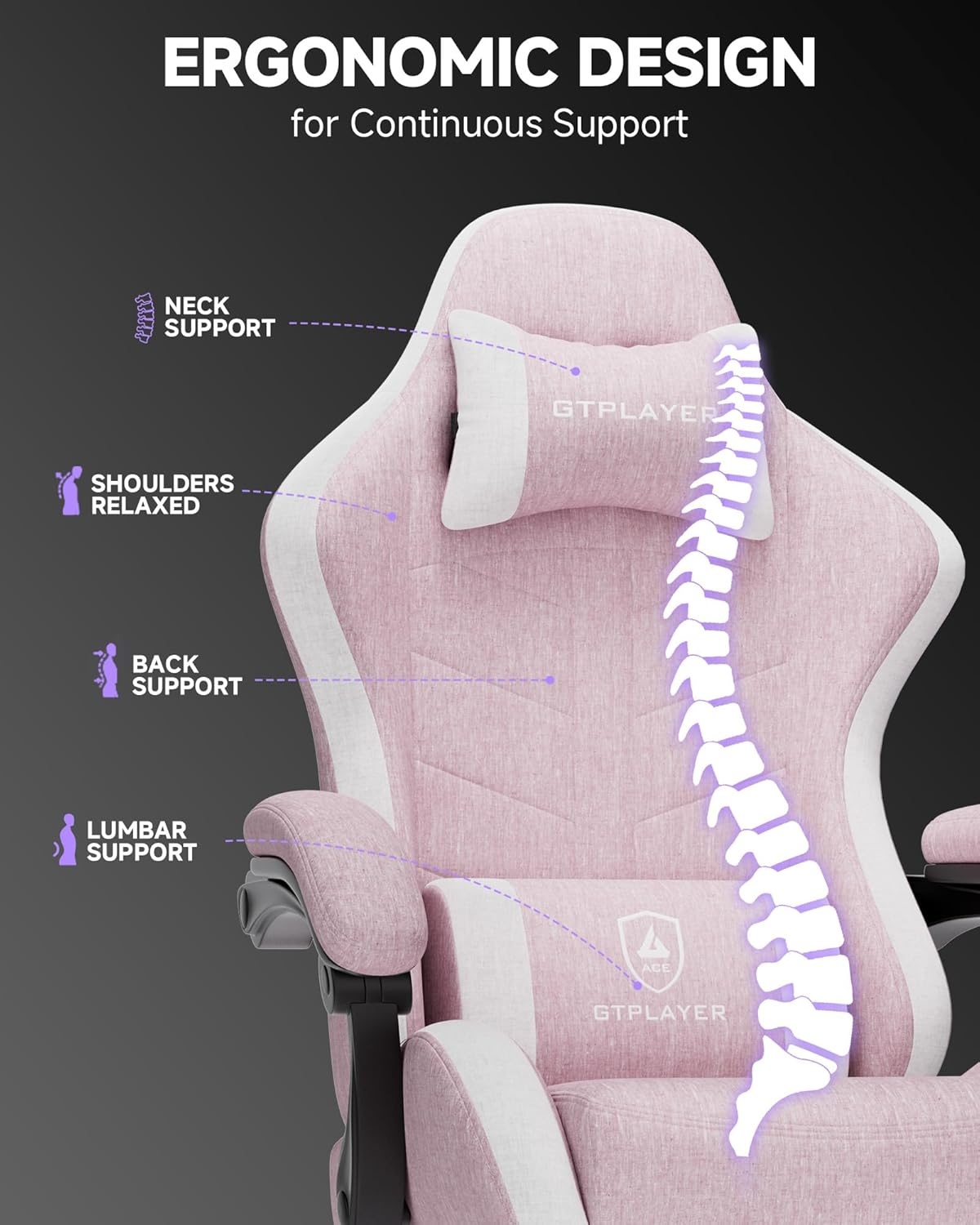 image:imageGTPLAYER Gaming Chair Computer Gaming Chairs for Adults with Footrest Height Adjustable PC Game Chair with 90155 Recline amp Removable Headrest Lumbar Support BlackWhitePink