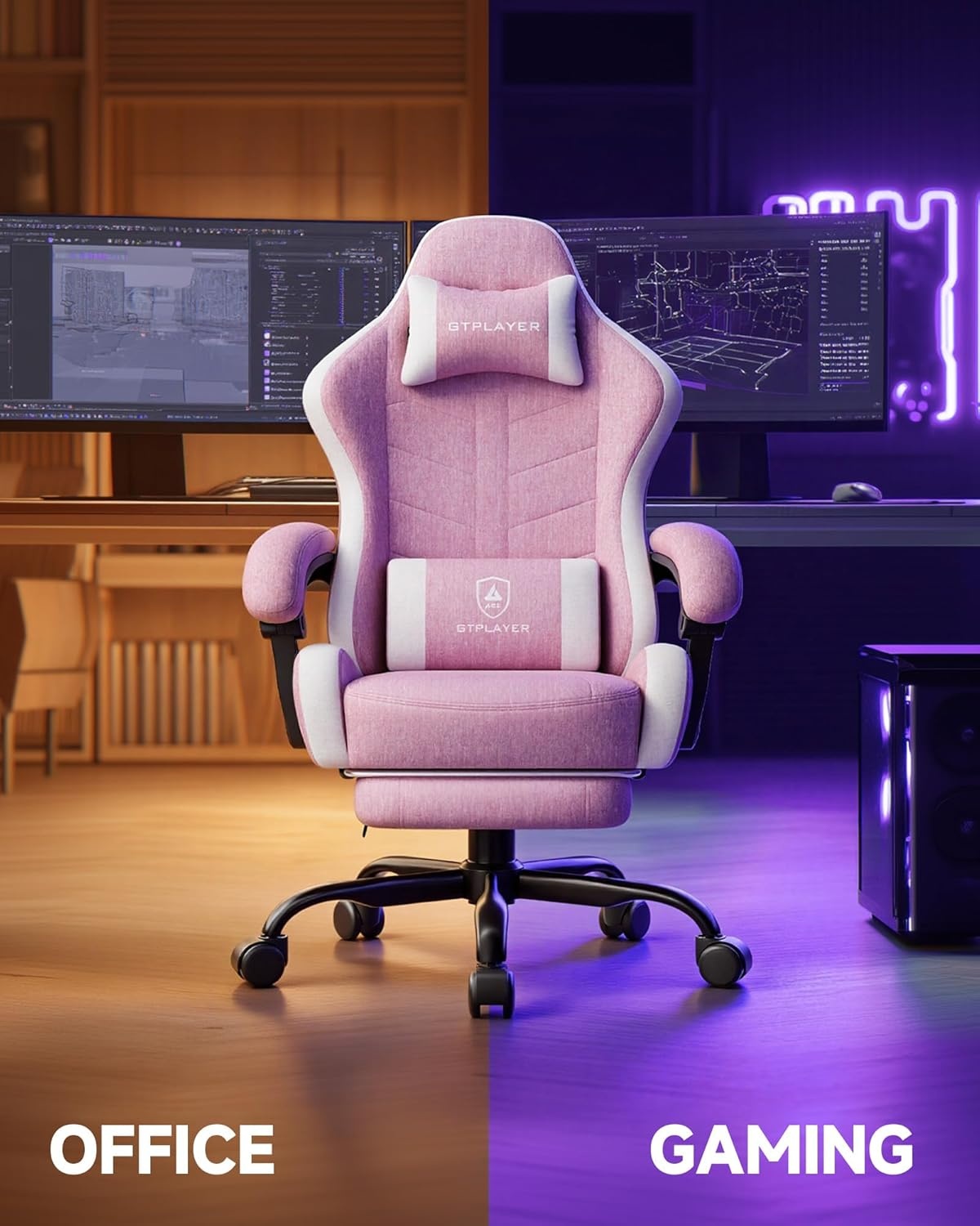image:imageGTPLAYER Gaming Chair Computer Gaming Chairs for Adults with Footrest Height Adjustable PC Game Chair with 90155 Recline amp Removable Headrest Lumbar Support BlackWhitePink