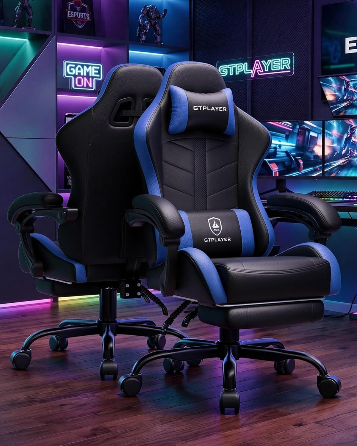image:imageGTPLAYER Gaming Chair Computer Gaming Chairs for Adults with Footrest Height Adjustable PC Game Chair with 90155 Recline amp Removable Headrest Lumbar Support BlackWhiteBlackblue
