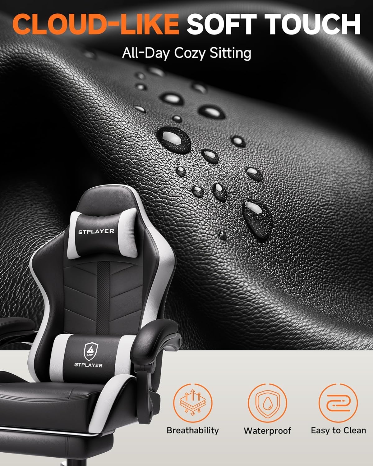 image:imageGTPLAYER Gaming Chair Computer Gaming Chairs for Adults with Footrest Height Adjustable PC Game Chair with 90155 Recline amp Removable Headrest Lumbar Support BlackWhitePearl White