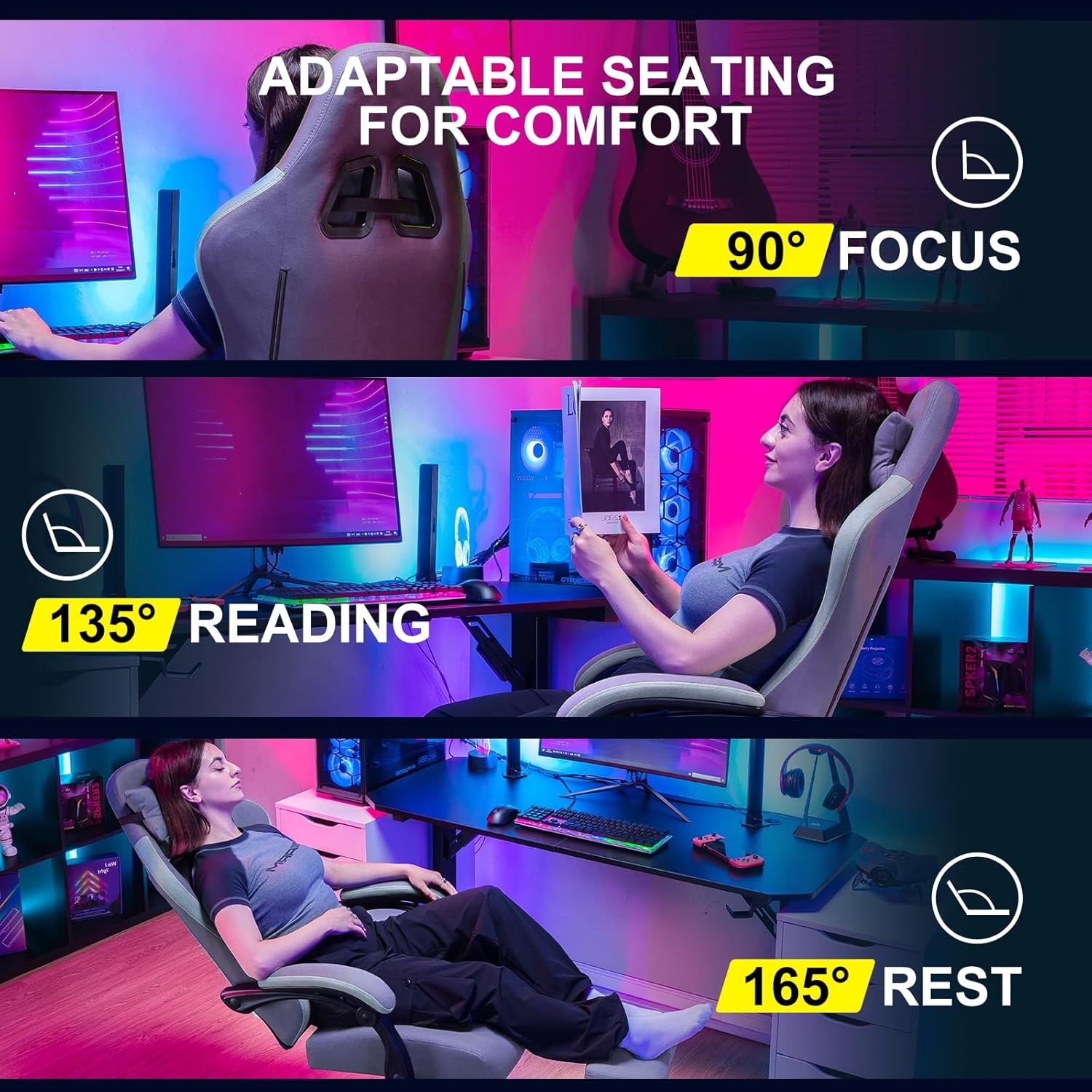 image:imageGTPLAYER Gaming Chair Computer Office Chair with Pocket Spring Cushion Linkage Armrests and Footrest High Back Ergonomic Computer Chair with Lumbar Support Task Chair with FootrestPurple
