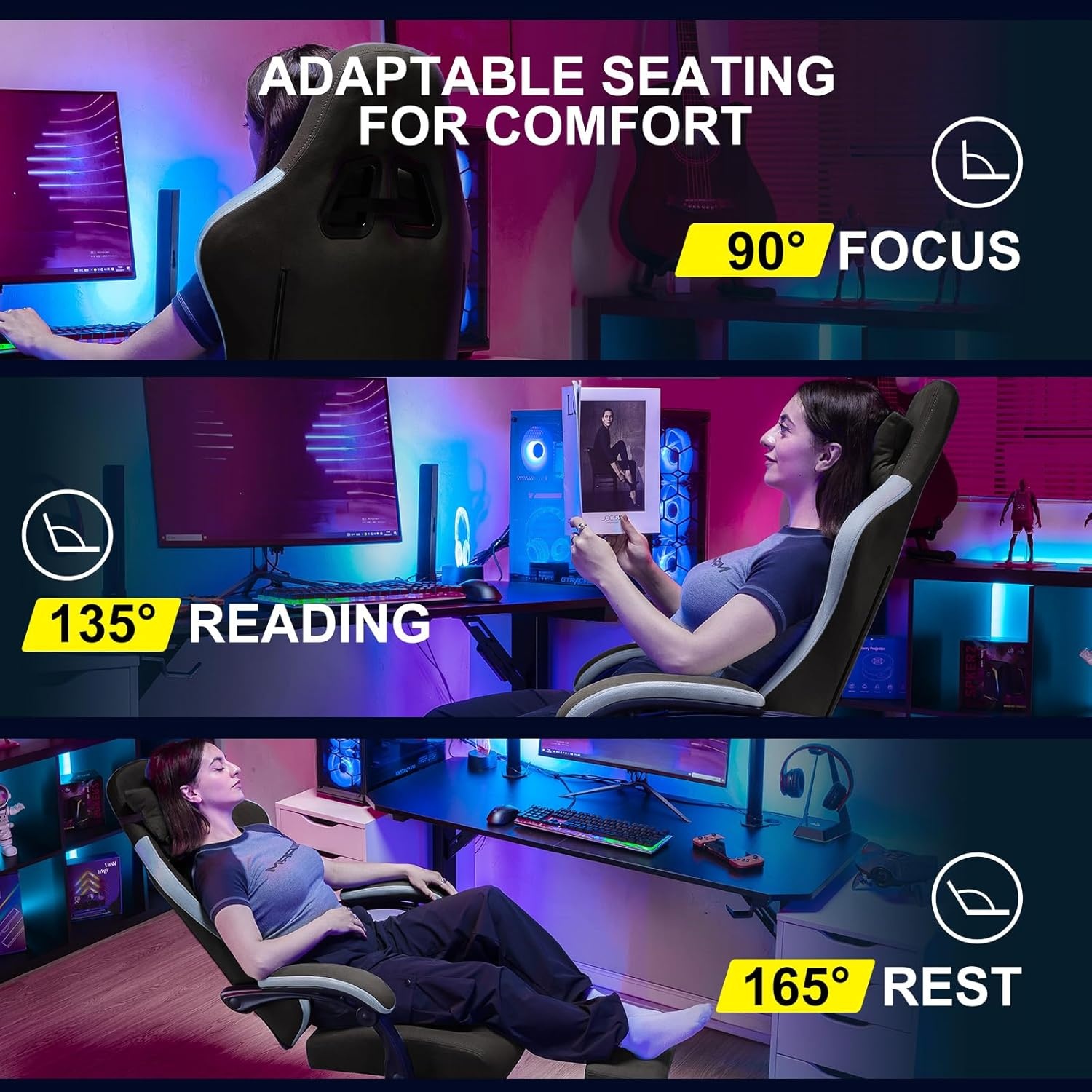 image:imageGTPLAYER Gaming Chair Computer Office Chair with Pocket Spring Cushion Linkage Armrests and Footrest High Back Ergonomic Computer Chair with Lumbar Support Task Chair with FootrestBrown