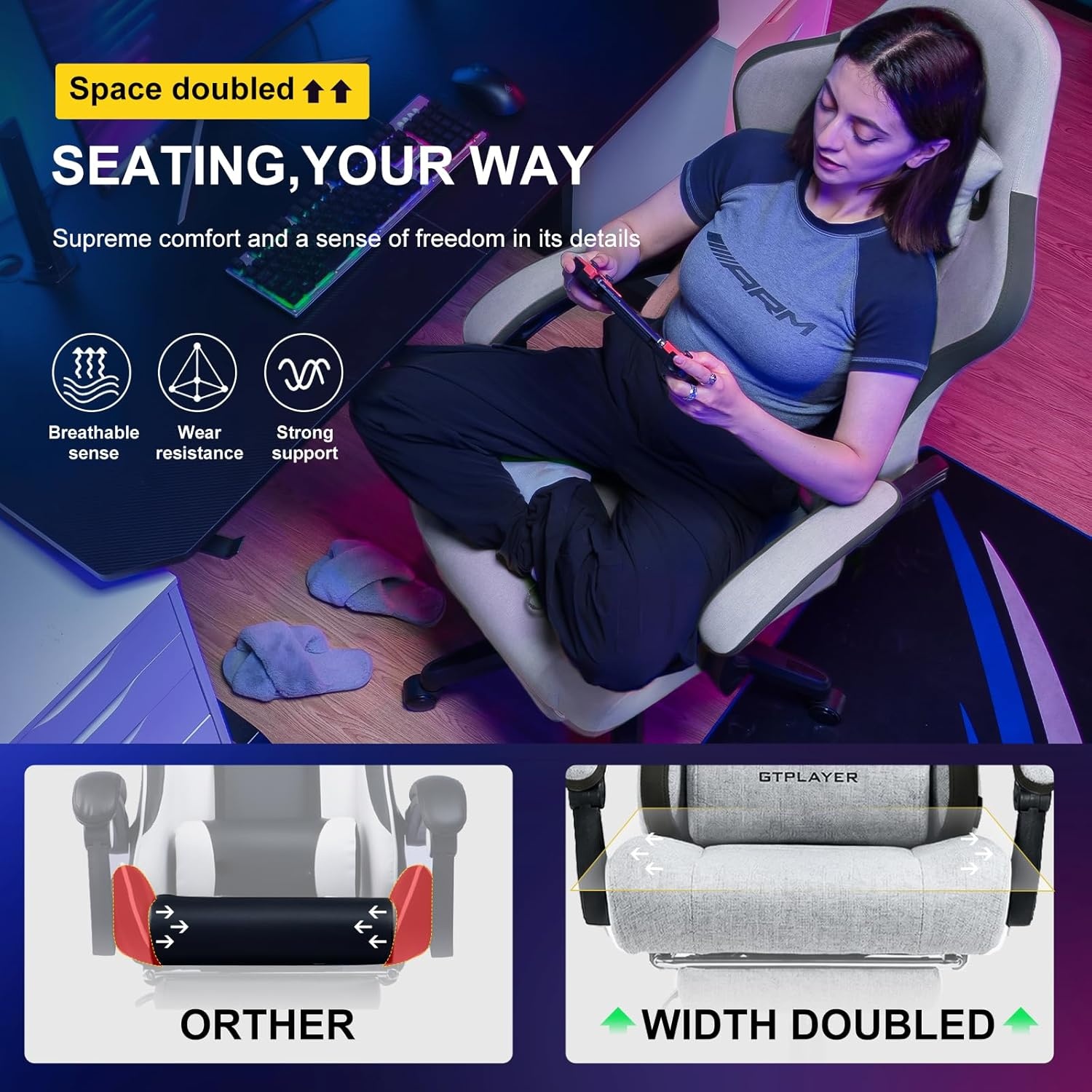 image:imageGTPLAYER Gaming Chair Computer Office Chair with Pocket Spring Cushion Linkage Armrests and Footrest High Back Ergonomic Computer Chair with Lumbar Support Task Chair with FootrestFrostedgray