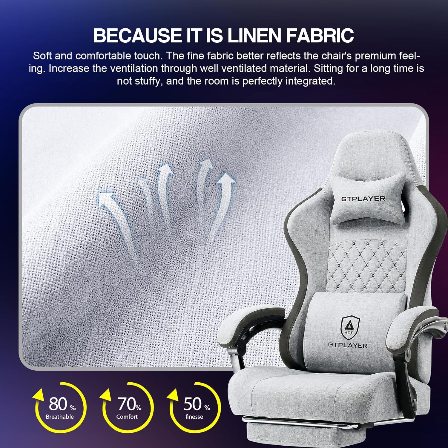 image:imageGTPLAYER Gaming Chair Computer Office Chair with Pocket Spring Cushion Linkage Armrests and Footrest High Back Ergonomic Computer Chair with Lumbar Support Task Chair with FootrestFrostedgray