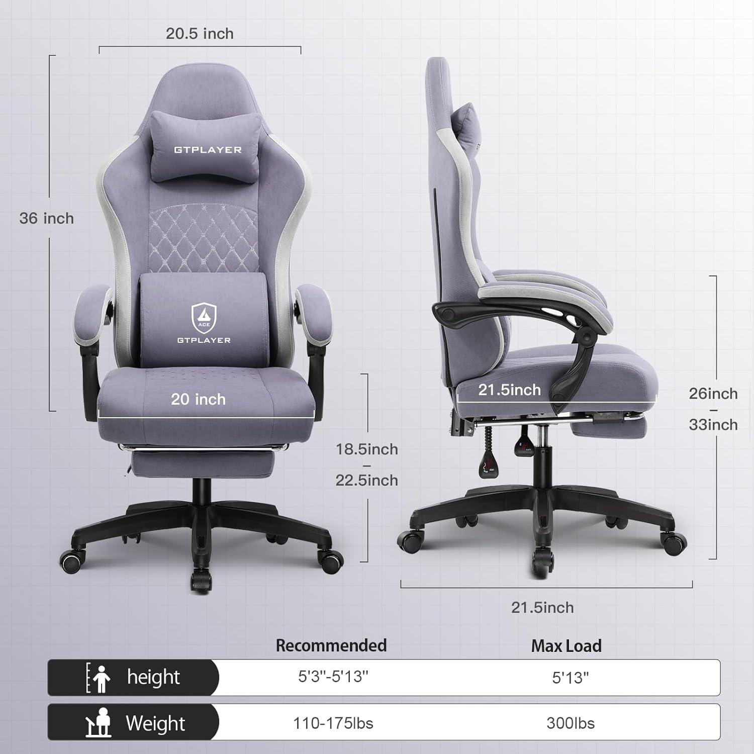 image:imageGTPLAYER Gaming Chair Computer Office Chair with Pocket Spring Cushion Linkage Armrests and Footrest High Back Ergonomic Computer Chair with Lumbar Support Task Chair with FootrestPurple