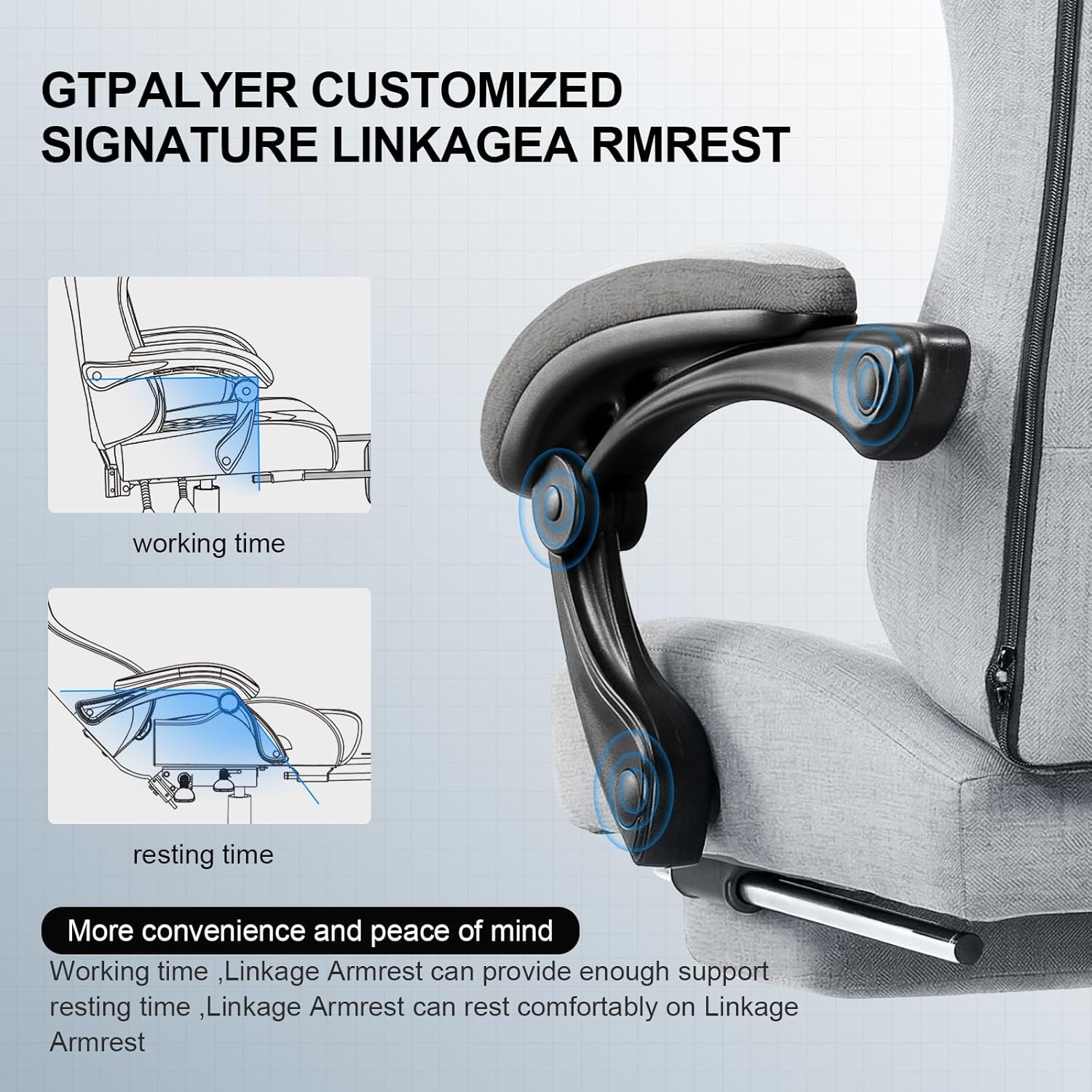 image:imageGTPLAYER Gaming Chair Computer Office Chair with Pocket Spring Cushion Linkage Armrests and Footrest High Back Ergonomic Computer Chair with Lumbar Support Task Chair with FootrestFrostedgray