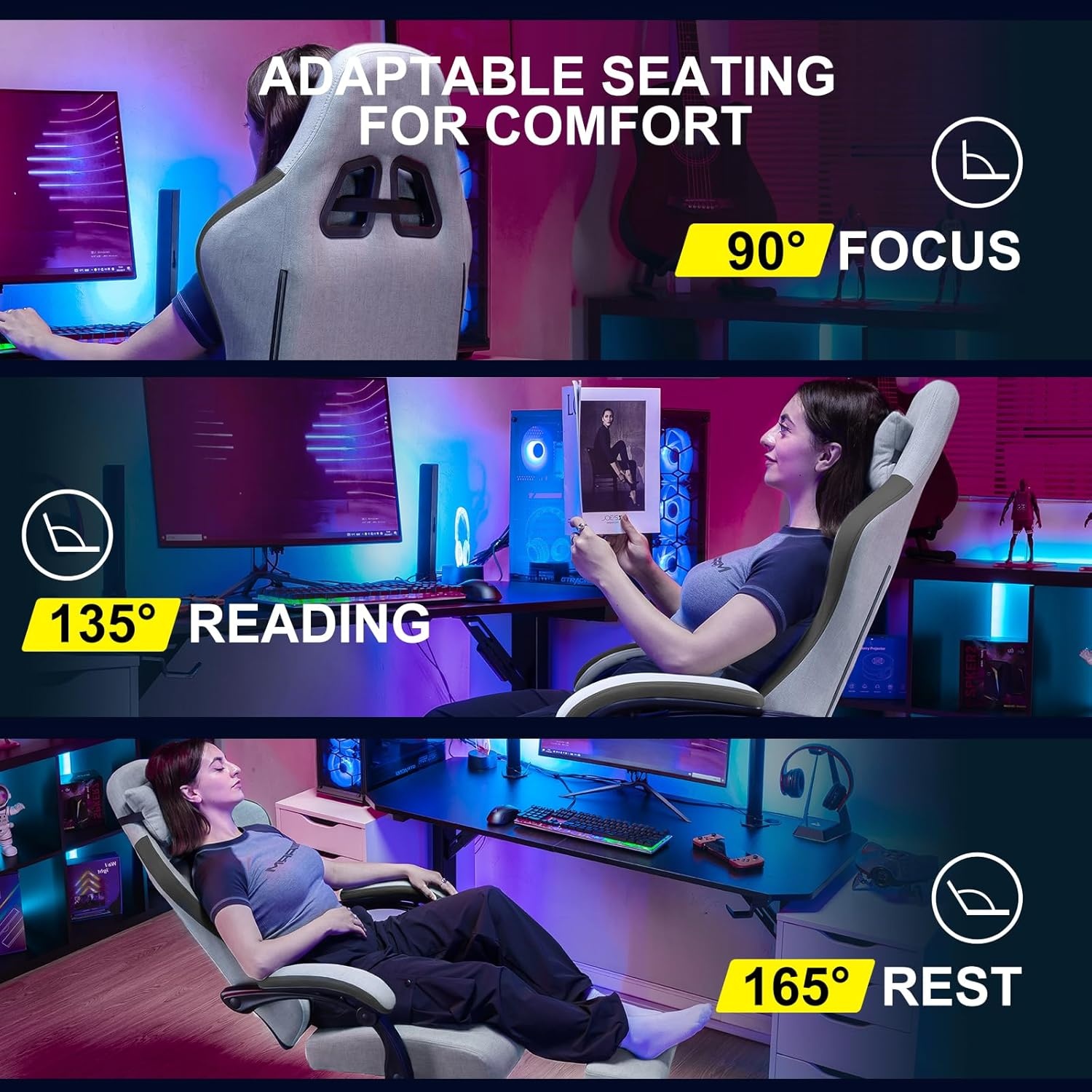 image:imageGTPLAYER Gaming Chair Computer Office Chair with Pocket Spring Cushion Linkage Armrests and Footrest High Back Ergonomic Computer Chair with Lumbar Support Task Chair with FootrestFrostedgray