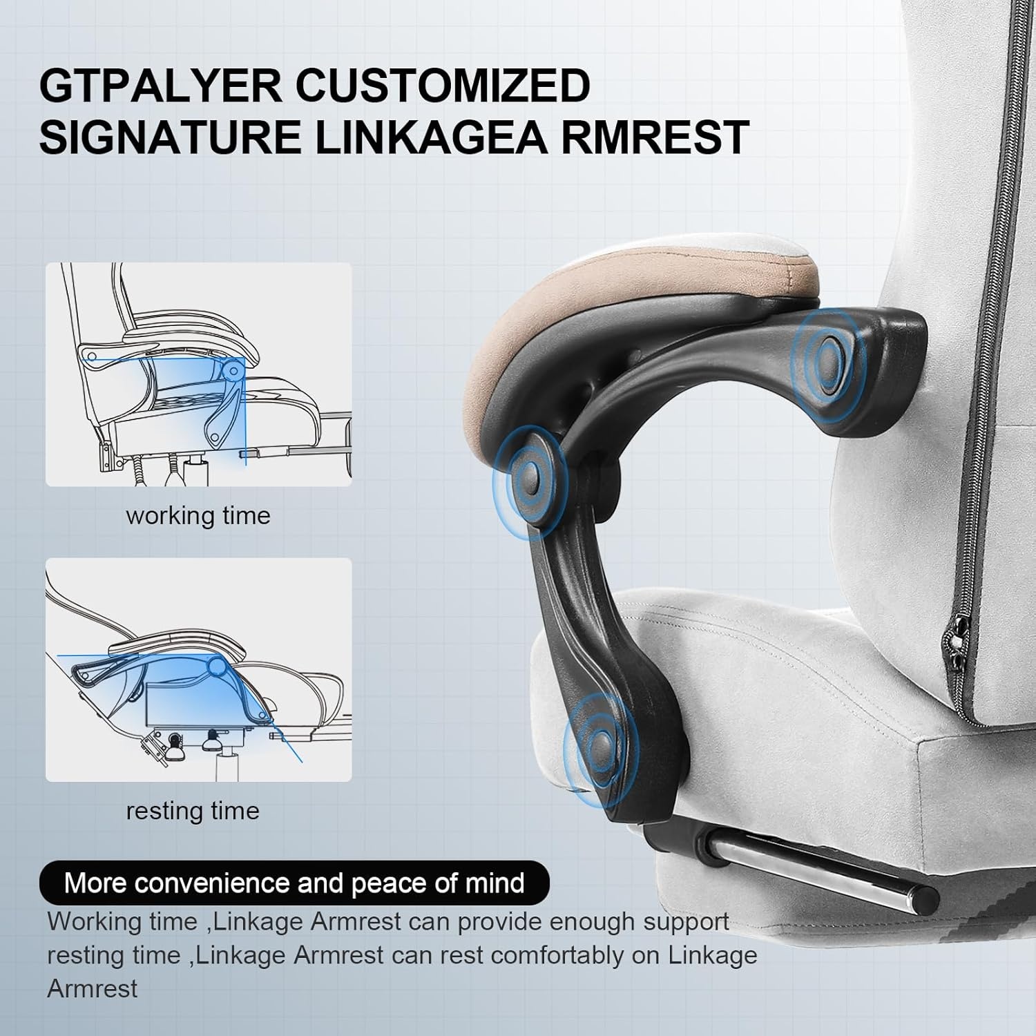 image:imageGTPLAYER Gaming Chair Computer Office Chair with Pocket Spring Cushion Linkage Armrests and Footrest High Back Ergonomic Computer Chair with Lumbar Support Task Chair with FootrestIvorywhite