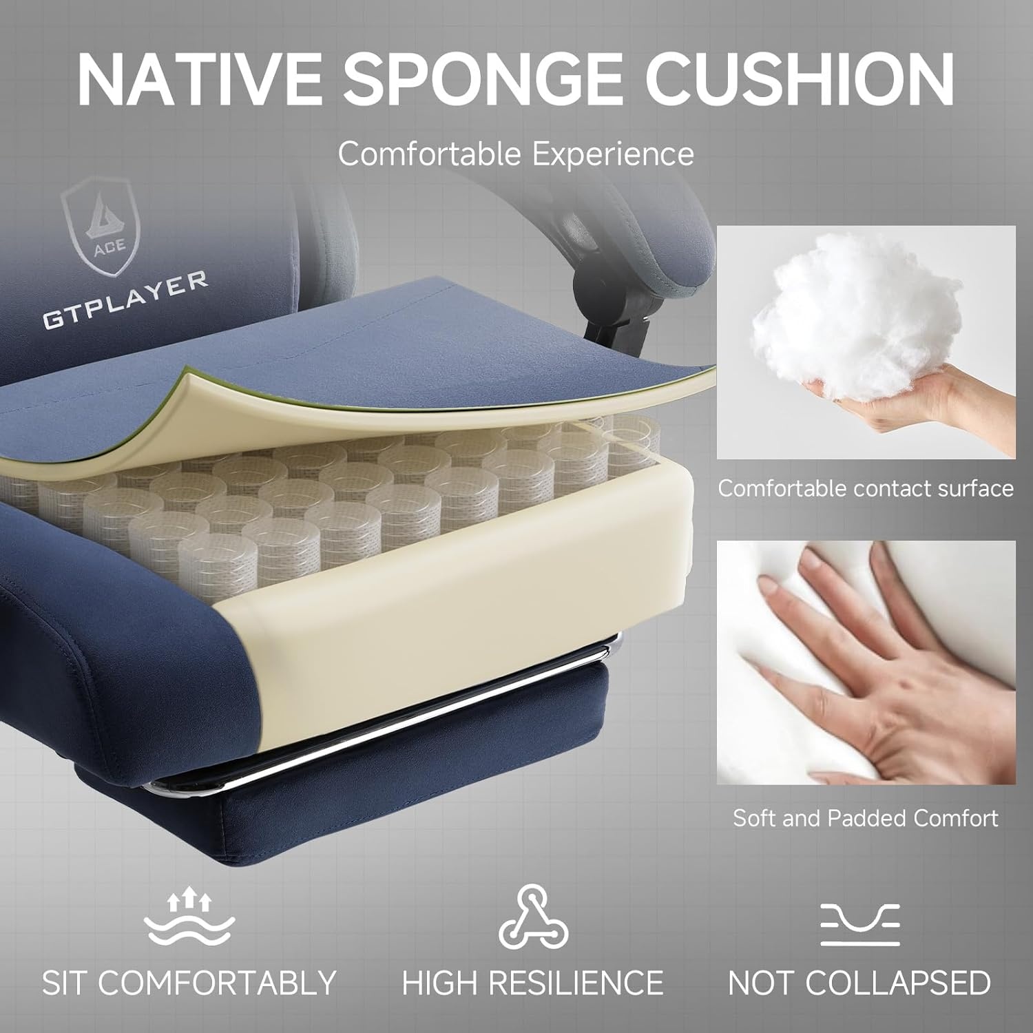 image:imageGTPLAYER Gaming Chair Computer Office Chair with Pocket Spring Cushion Linkage Armrests and Footrest High Back Ergonomic Computer Chair with Lumbar Support Task Chair with FootrestBlue