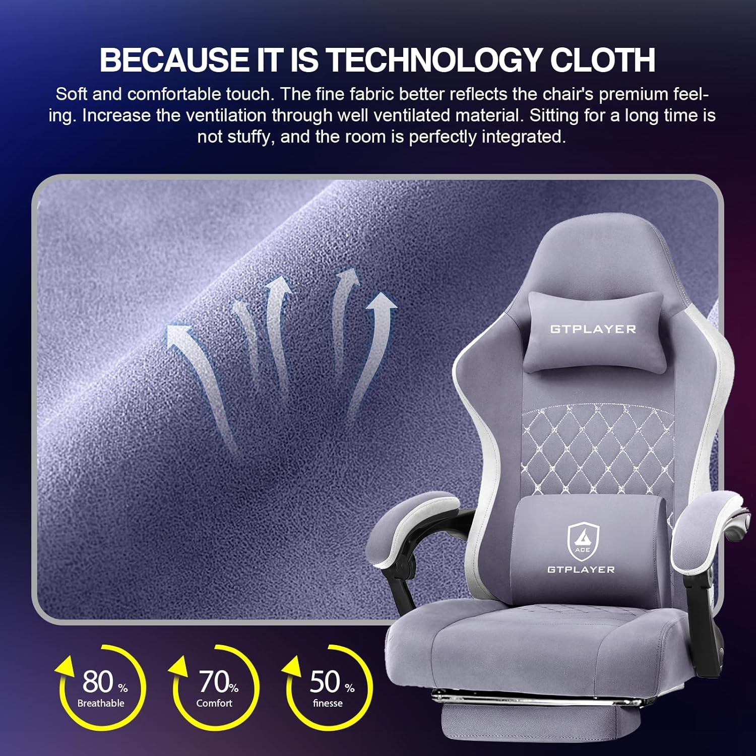 image:imageGTPLAYER Gaming Chair Computer Office Chair with Pocket Spring Cushion Linkage Armrests and Footrest High Back Ergonomic Computer Chair with Lumbar Support Task Chair with FootrestPurple