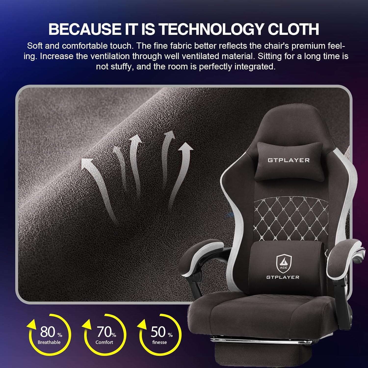 image:imageGTPLAYER Gaming Chair Computer Office Chair with Pocket Spring Cushion Linkage Armrests and Footrest High Back Ergonomic Computer Chair with Lumbar Support Task Chair with FootrestBrown