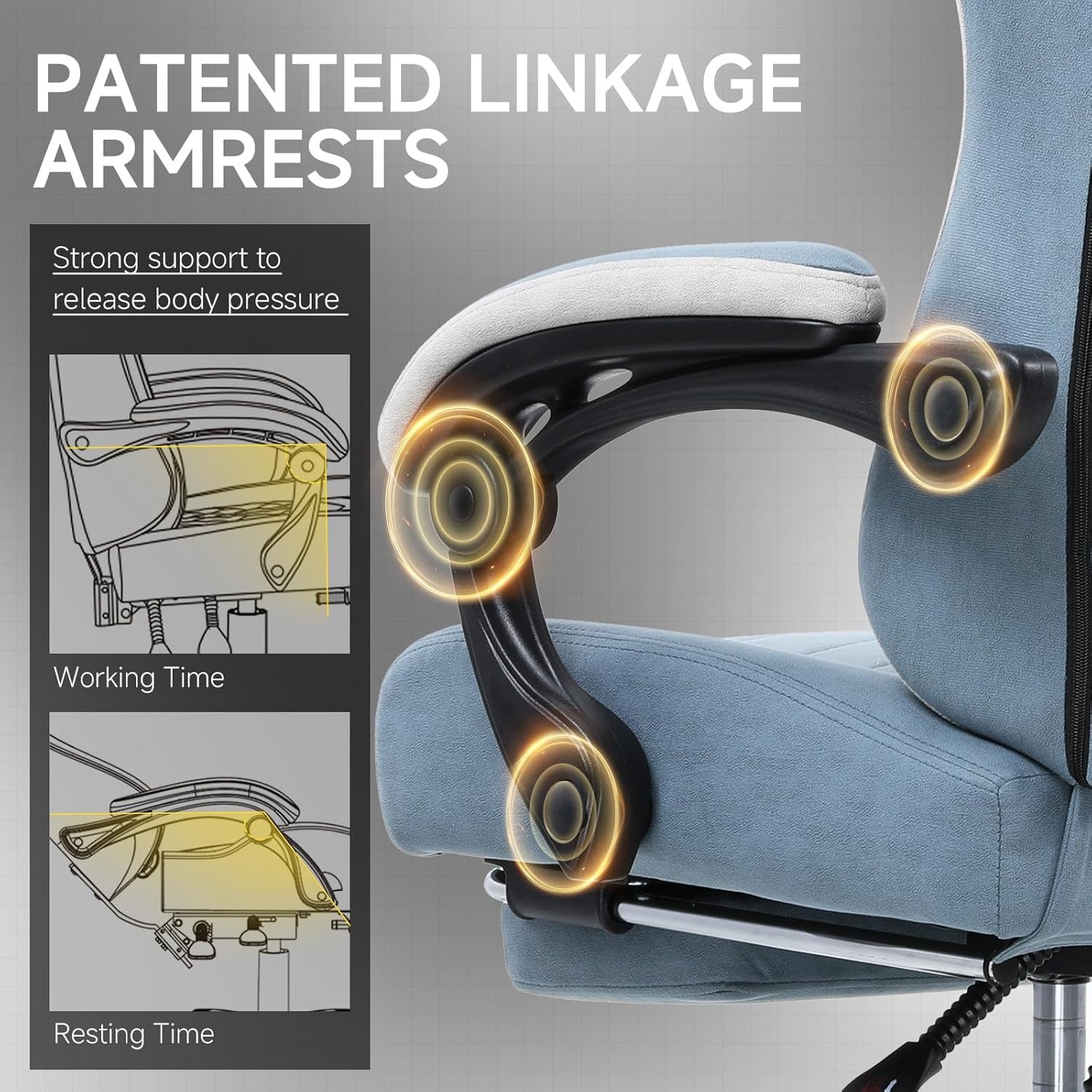 image:imageGTPLAYER Gaming Chair Computer Office Chair with Pocket Spring Cushion Linkage Armrests and Footrest High Back Ergonomic Computer Chair with Lumbar Support Task Chair with FootrestLight Blue
