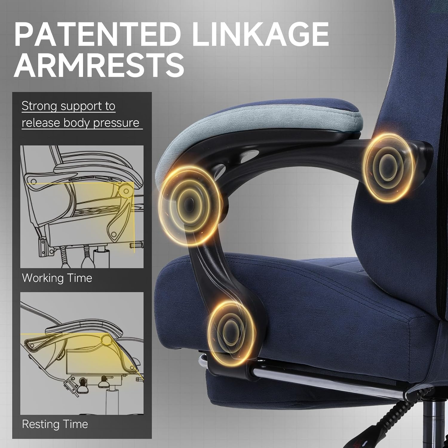 image:imageGTPLAYER Gaming Chair Computer Office Chair with Pocket Spring Cushion Linkage Armrests and Footrest High Back Ergonomic Computer Chair with Lumbar Support Task Chair with FootrestBlue